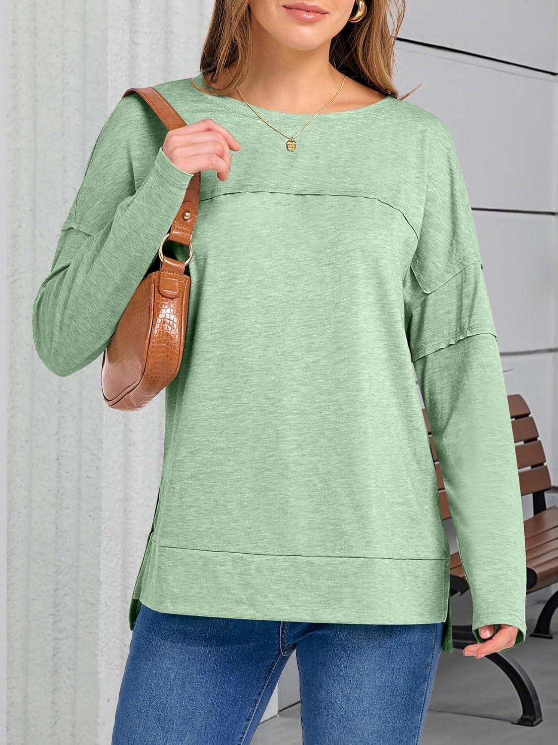 imageANRABESS Womens Long Sleeve T Shirts Split Side Tunic Tops 2025 Fall OutfitsLight Green
