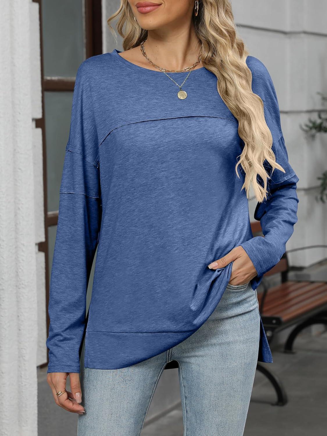 imageANRABESS Womens Long Sleeve T Shirts Split Side Tunic Tops 2025 Fall OutfitsNavy