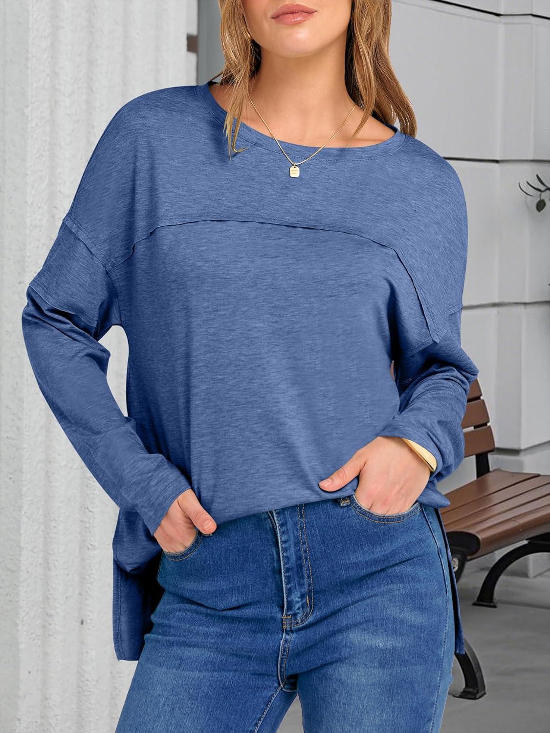 imageANRABESS Womens Long Sleeve T Shirts Split Side Tunic Tops 2025 Fall OutfitsNavy