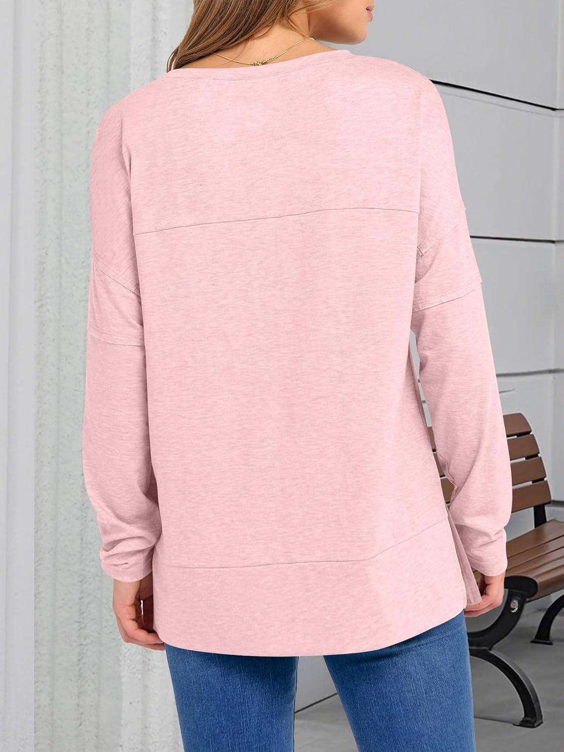 imageANRABESS Womens Long Sleeve T Shirts Split Side Tunic Tops 2025 Fall OutfitsPink