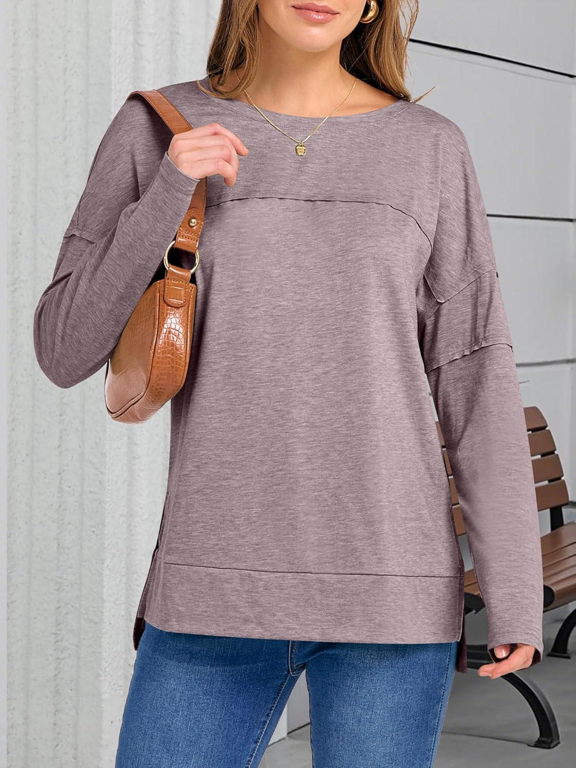 imageANRABESS Womens Long Sleeve T Shirts Split Side Tunic Tops 2025 Fall OutfitsRose Taupe