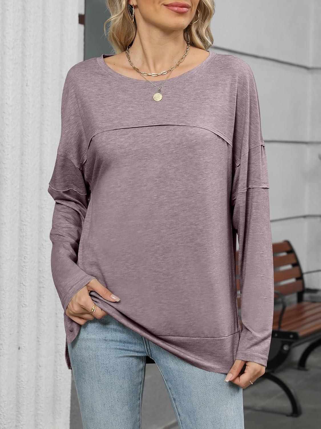 imageANRABESS Womens Long Sleeve T Shirts Split Side Tunic Tops 2025 Fall OutfitsRose Taupe