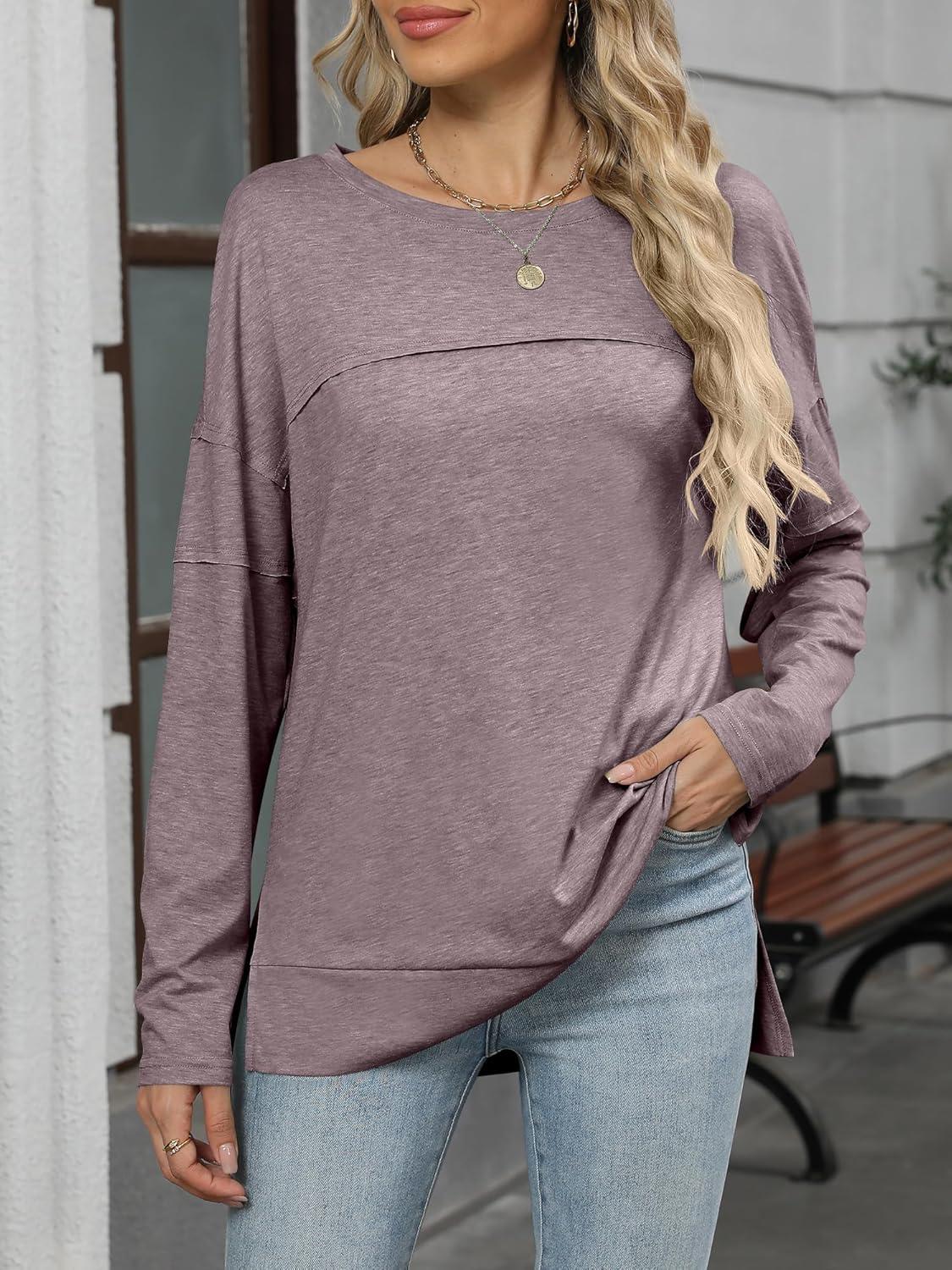 imageANRABESS Womens Long Sleeve T Shirts Split Side Tunic Tops 2025 Fall OutfitsRose Taupe