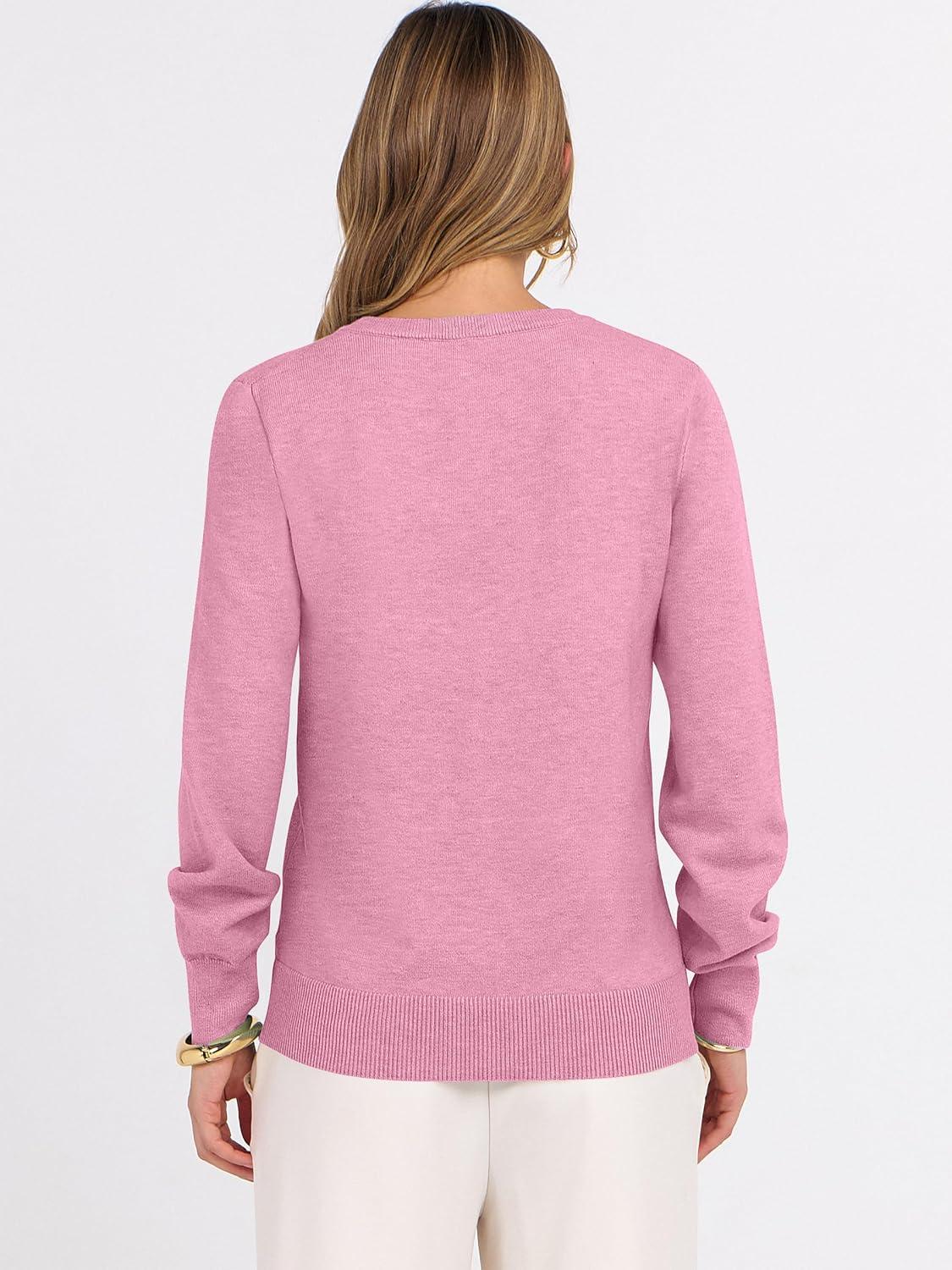 imageANRABESS Womens Long Sleeve V Neck Sweaters 2025 Fall Casual Classic Soft Loose Fit Basic Pullover Jumper TopCoral Pink