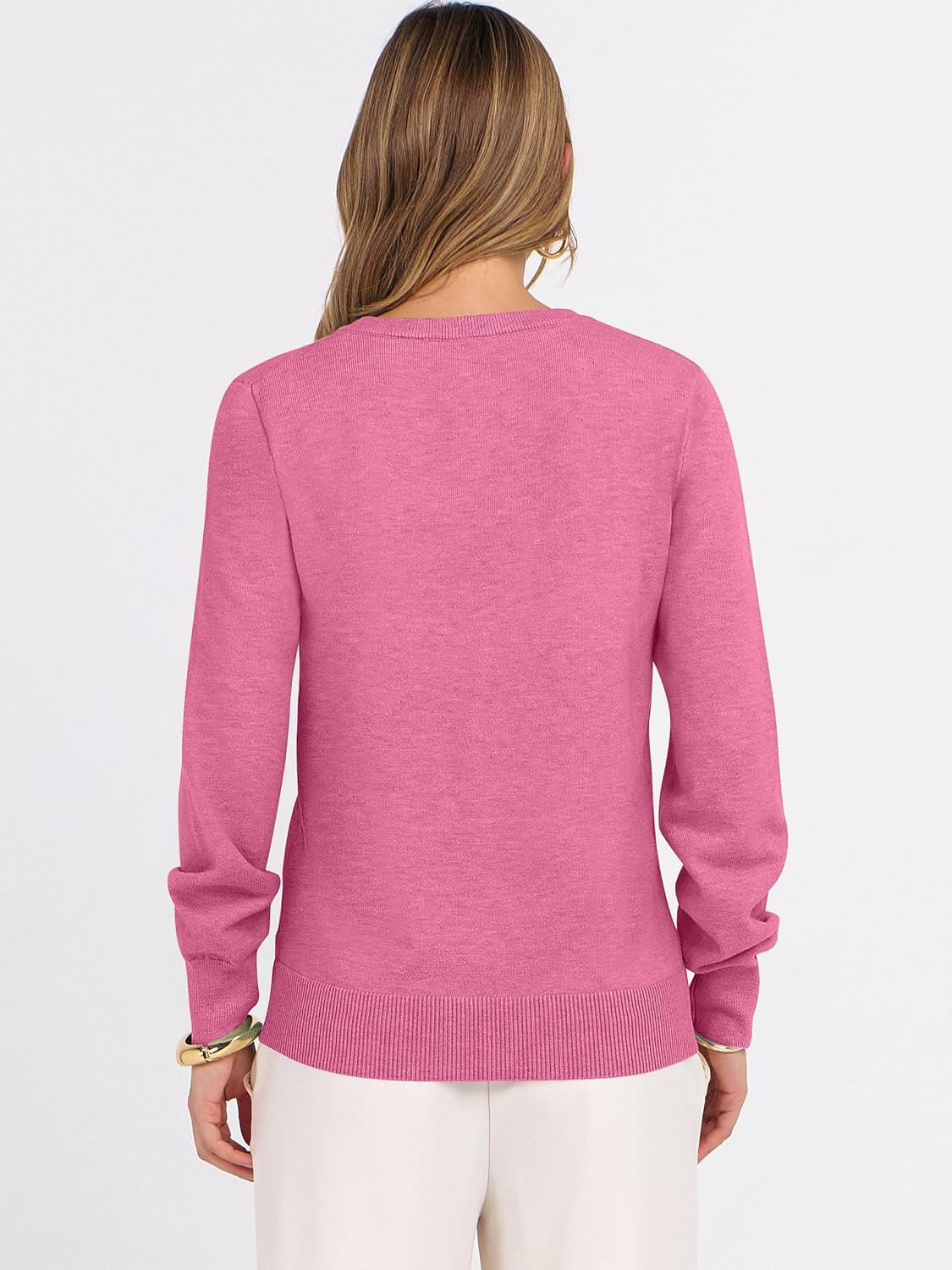 imageANRABESS Womens Long Sleeve V Neck Sweaters 2025 Fall Casual Classic Soft Loose Fit Basic Pullover Jumper TopHot Pink