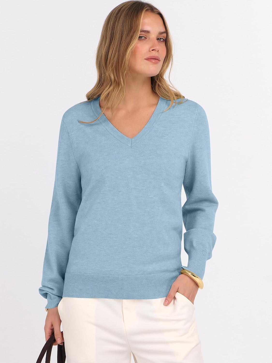 imageANRABESS Womens Long Sleeve V Neck Sweaters 2025 Fall Casual Classic Soft Loose Fit Basic Pullover Jumper TopLight Blue