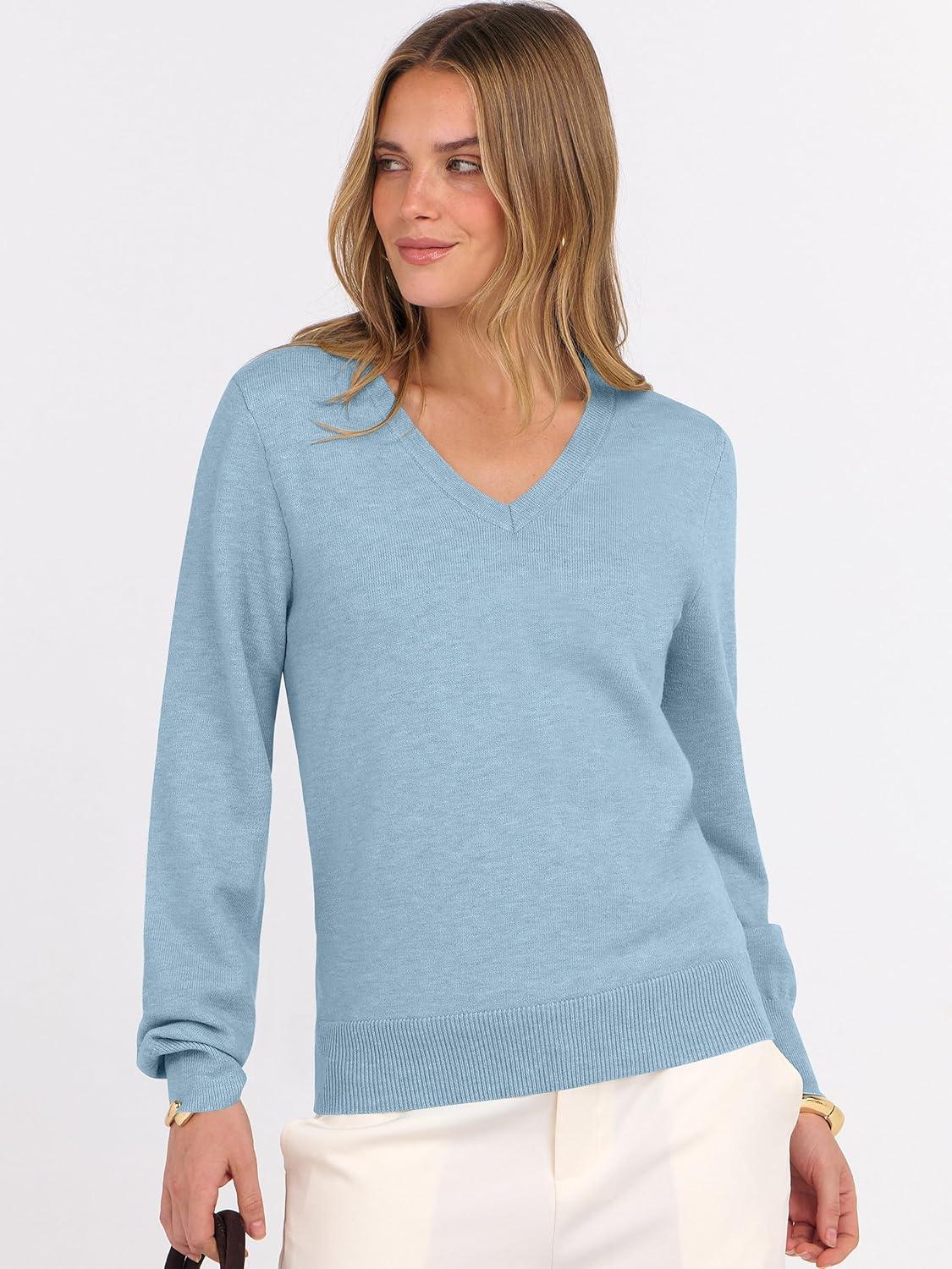 imageANRABESS Womens Long Sleeve V Neck Sweaters 2025 Fall Casual Classic Soft Loose Fit Basic Pullover Jumper TopLight Blue