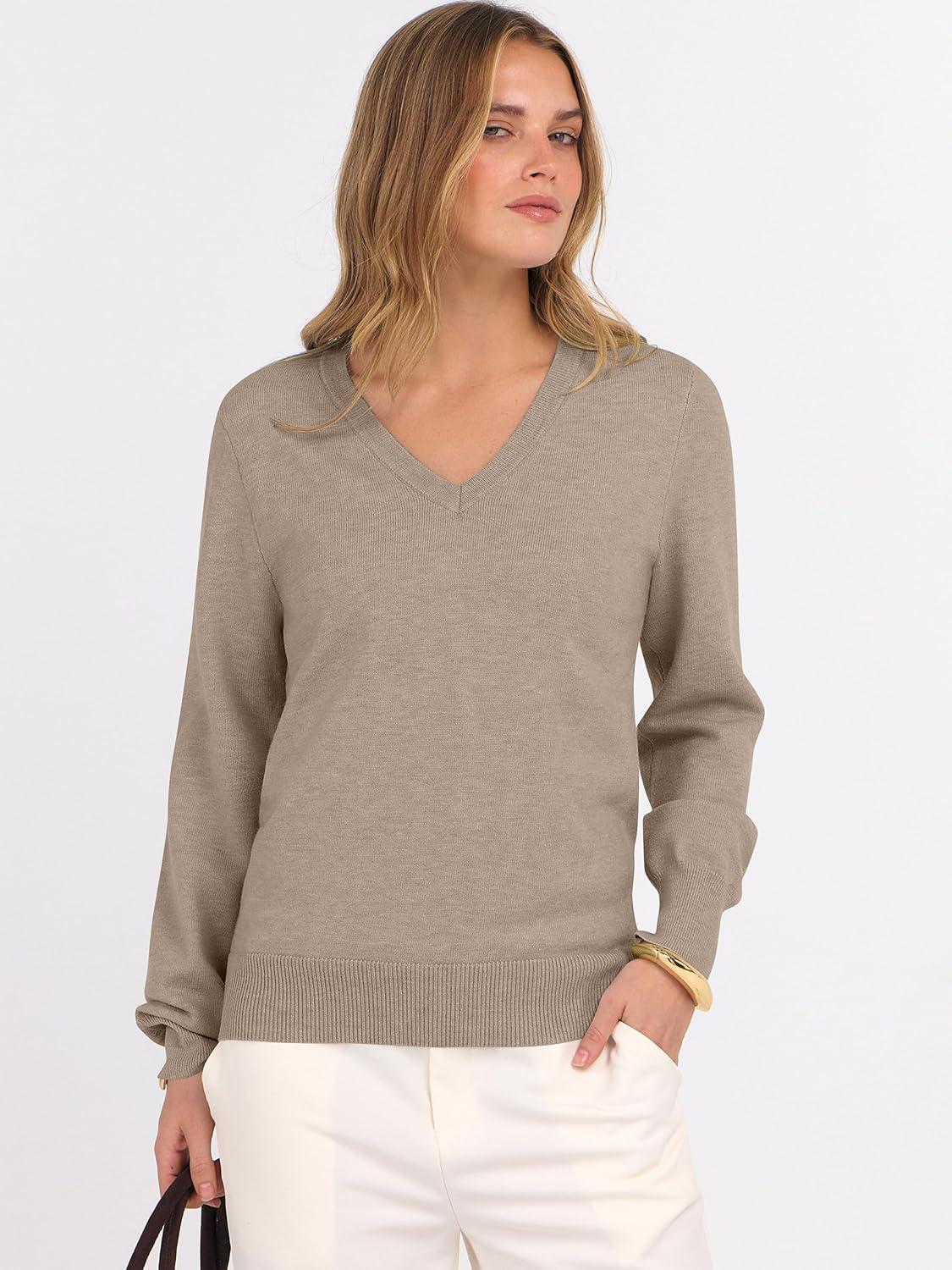 imageANRABESS Womens Long Sleeve V Neck Sweaters 2025 Fall Casual Classic Soft Loose Fit Basic Pullover Jumper TopLight Camel