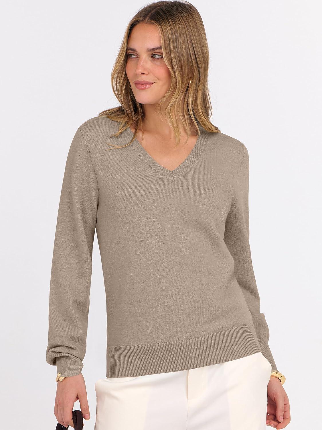 imageANRABESS Womens Long Sleeve V Neck Sweaters 2025 Fall Casual Classic Soft Loose Fit Basic Pullover Jumper TopLight Camel