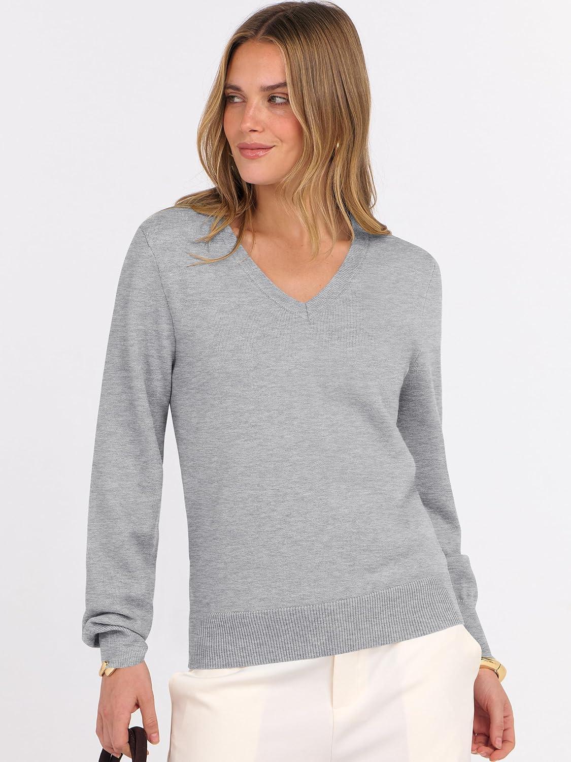 imageANRABESS Womens Long Sleeve V Neck Sweaters 2025 Fall Casual Classic Soft Loose Fit Basic Pullover Jumper TopLight Grey