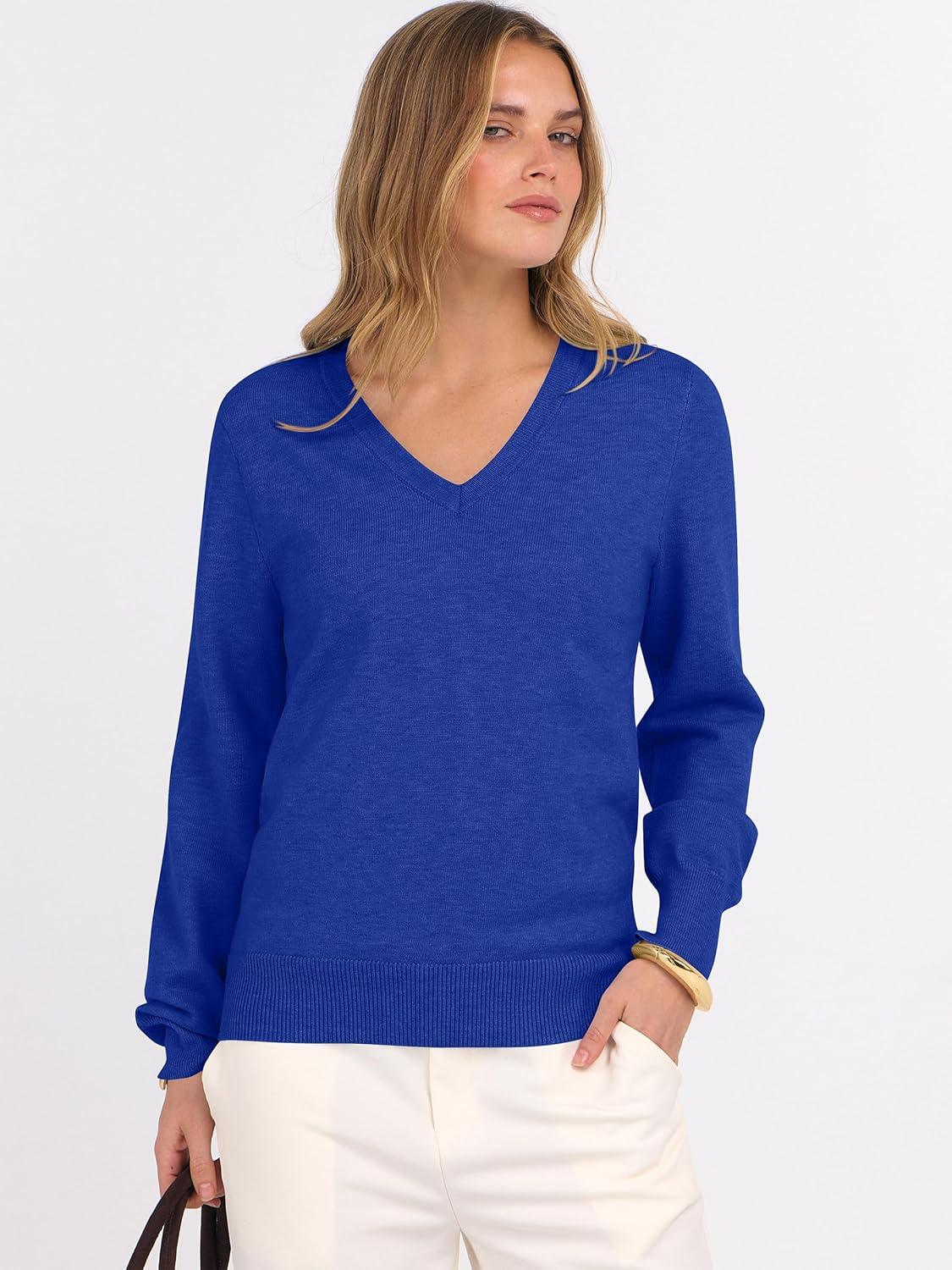 imageANRABESS Womens Long Sleeve V Neck Sweaters 2025 Fall Casual Classic Soft Loose Fit Basic Pullover Jumper TopRoyal Blue