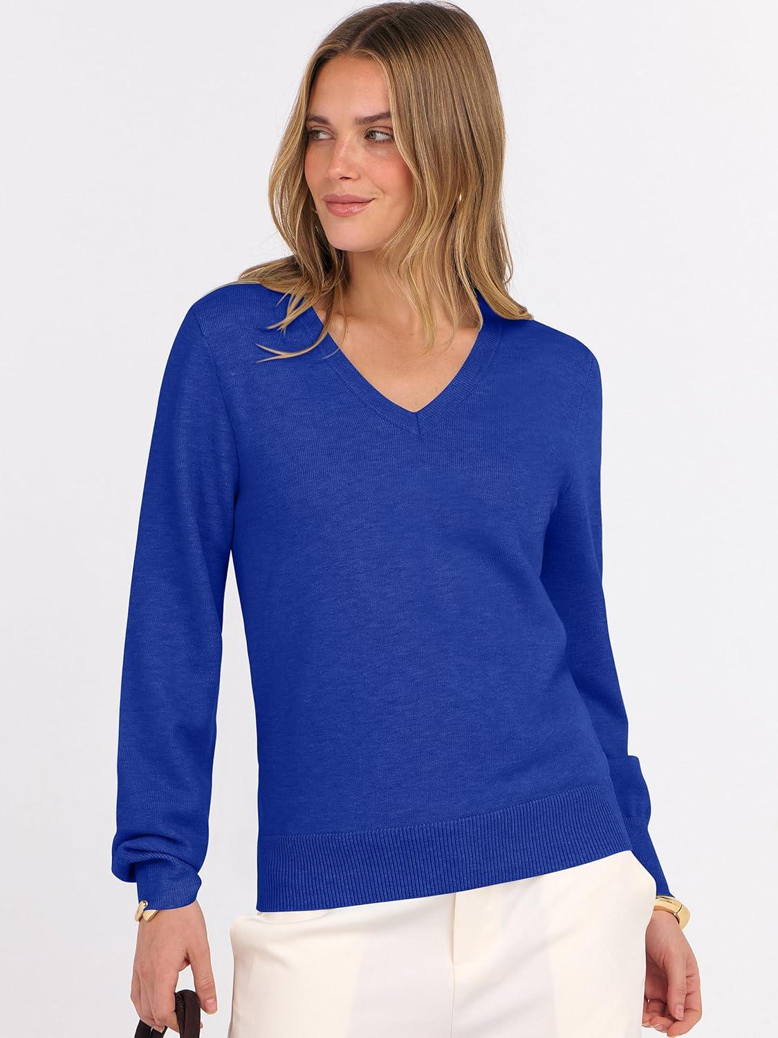imageANRABESS Womens Long Sleeve V Neck Sweaters 2025 Fall Casual Classic Soft Loose Fit Basic Pullover Jumper TopRoyal Blue