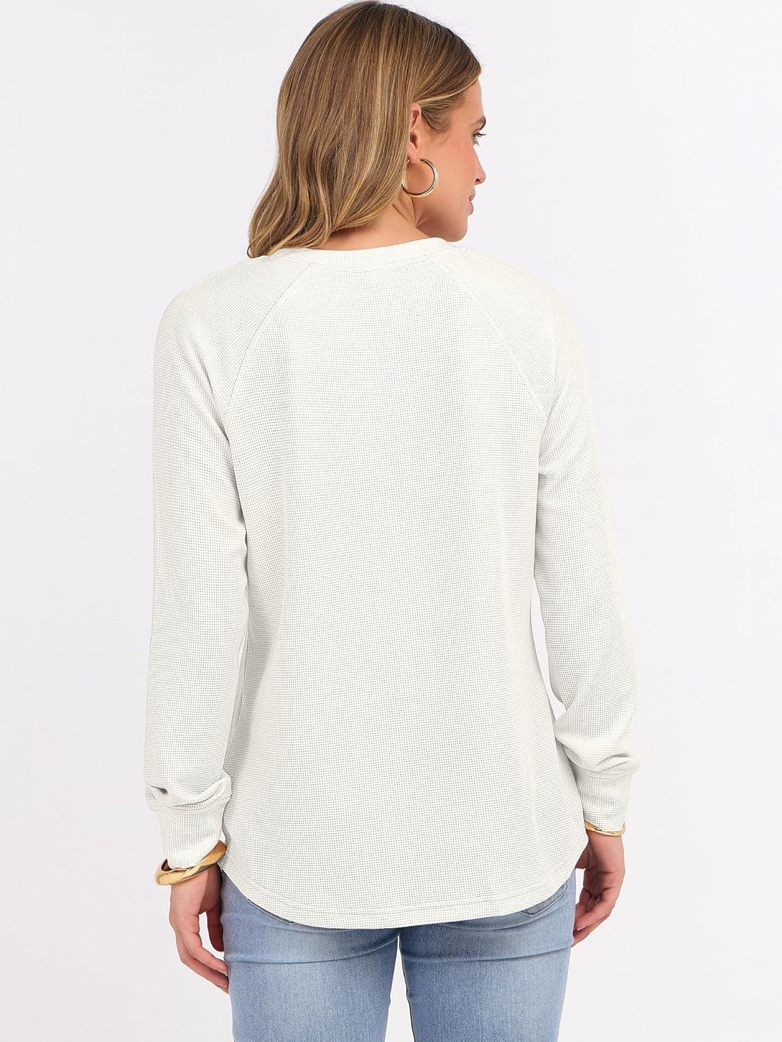 imageANRABESS Womens Long Sleeve Waffle Knit Shirts Dressy Casual Loose Button Up V Neck Henley Tops 2025 Fall Basic Tee BlouseBeige