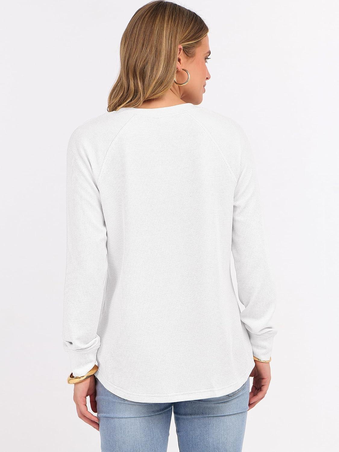 imageANRABESS Womens Long Sleeve Waffle Knit Shirts Dressy Casual Loose Button Up V Neck Henley Tops 2025 Fall Basic Tee BlouseWhite