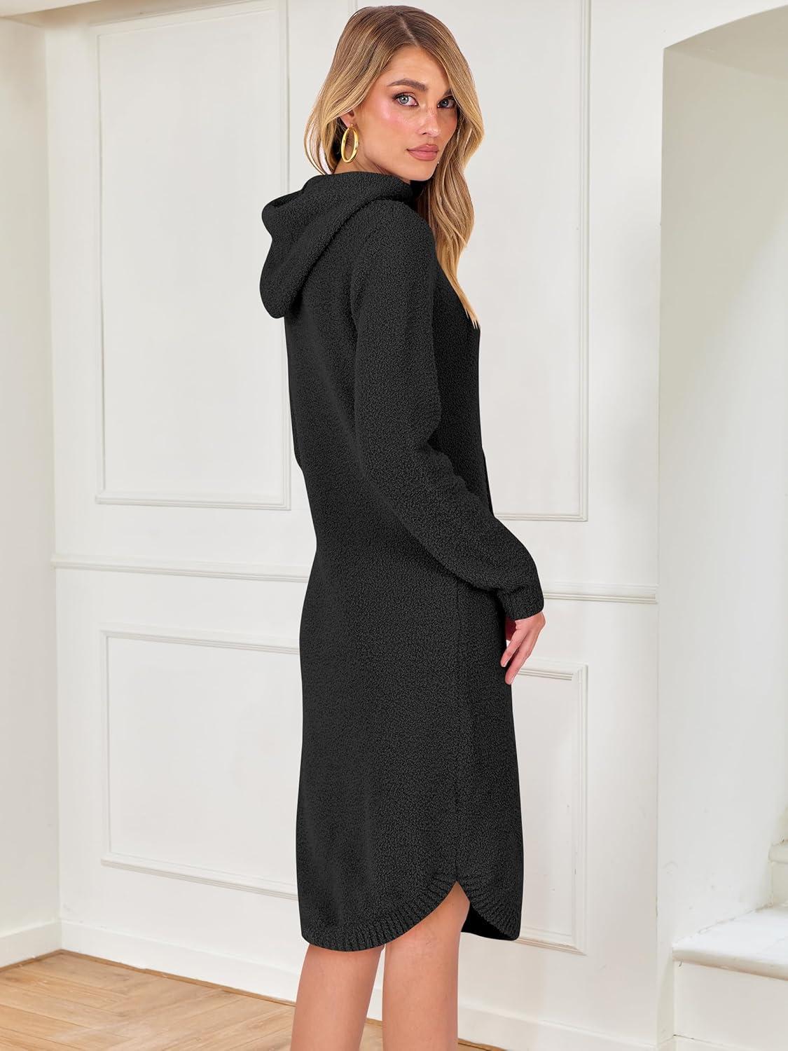 imageANRABESS Womens Nightgown Fuzzy Fleece Long Sleeve Hooded Night Gown Knit House Dress with Pocket 2025 Fall Winter LoungewearBlack