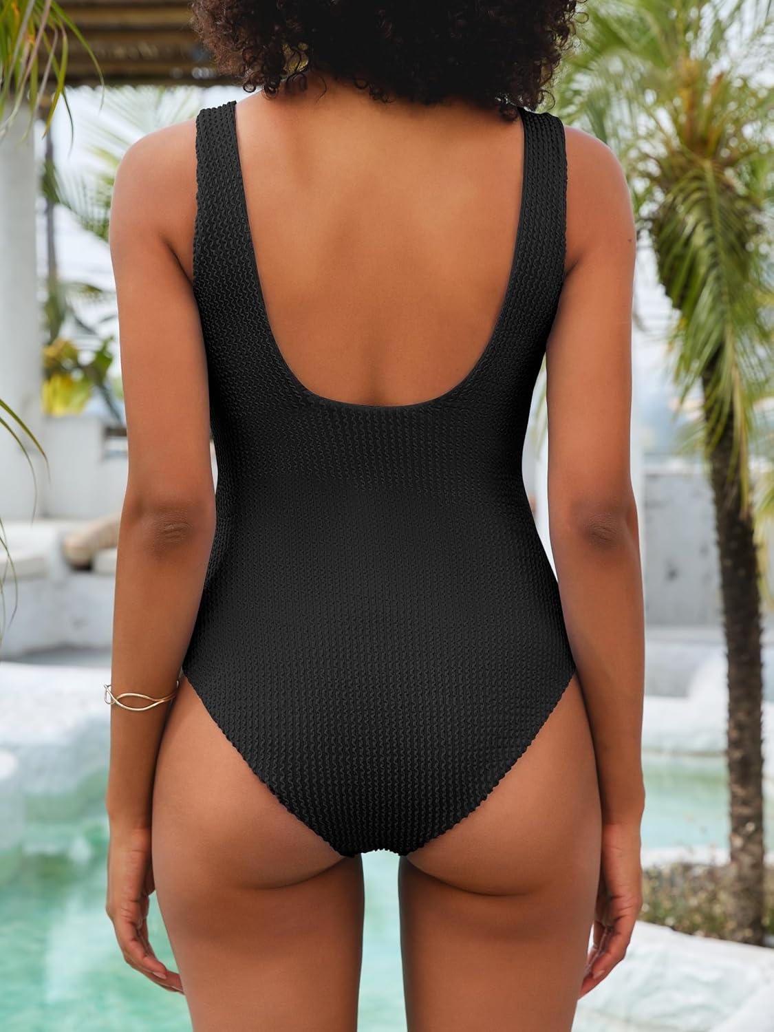imageANRABESS Womens One Piece Swimsuit Square Neck Backless Solid Modest Full Coverage Ribbed Bathing Suits 2026 Summer SwimwearBlack