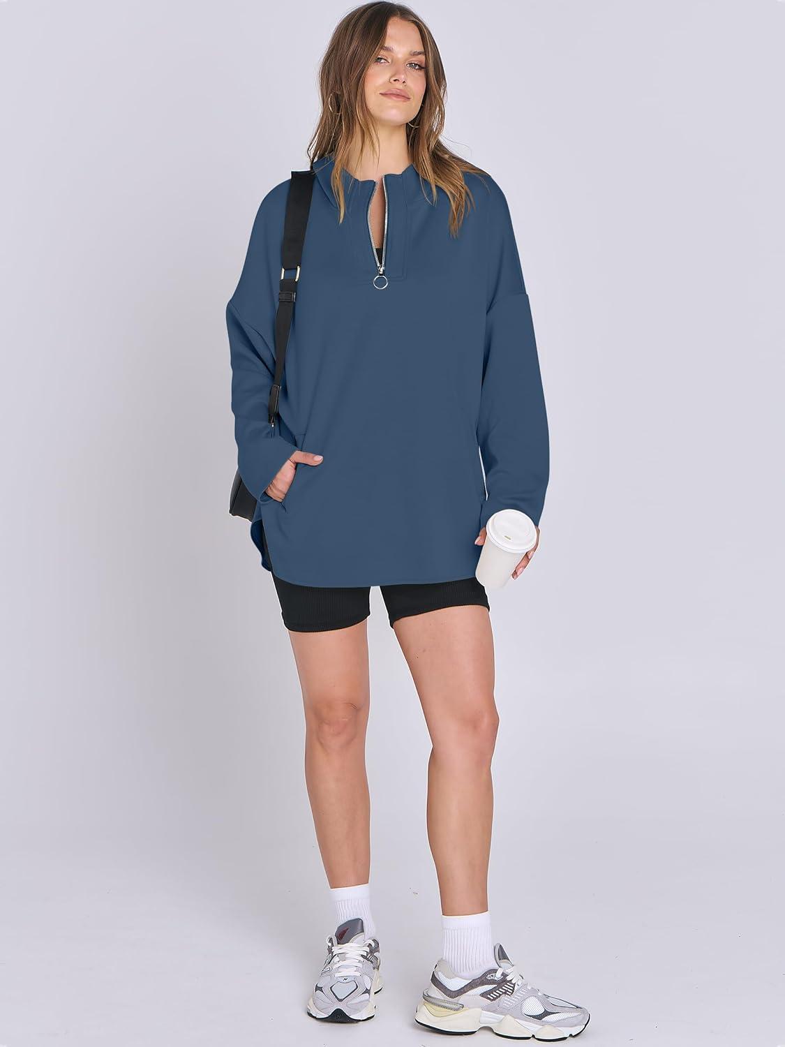 imageANRABESS Womens Oversized Hoodie Quarter Zip Sweatshirts 2025 Fall Winter Tunic Pullover Top Trendy Teen Girls Preppy ClothesBlue