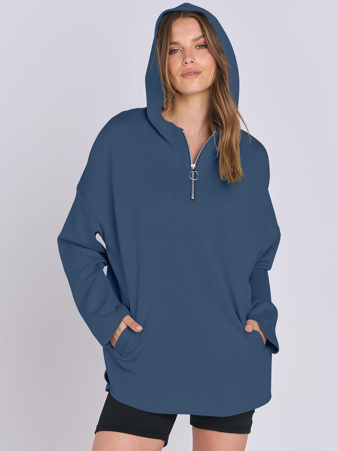 imageANRABESS Womens Oversized Hoodie Quarter Zip Sweatshirts 2025 Fall Winter Tunic Pullover Top Trendy Teen Girls Preppy ClothesBlue