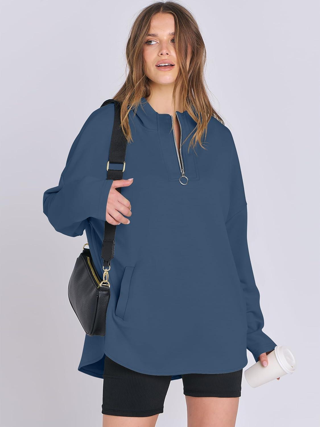 imageANRABESS Womens Oversized Hoodie Quarter Zip Sweatshirts 2025 Fall Winter Tunic Pullover Top Trendy Teen Girls Preppy ClothesBlue