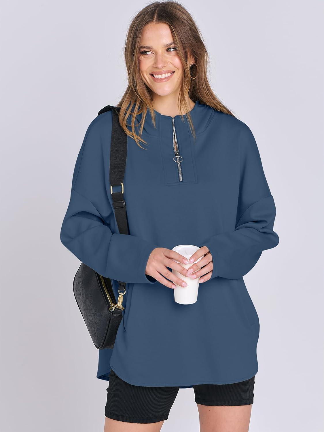 imageANRABESS Womens Oversized Hoodie Quarter Zip Sweatshirts 2025 Fall Winter Tunic Pullover Top Trendy Teen Girls Preppy ClothesBlue