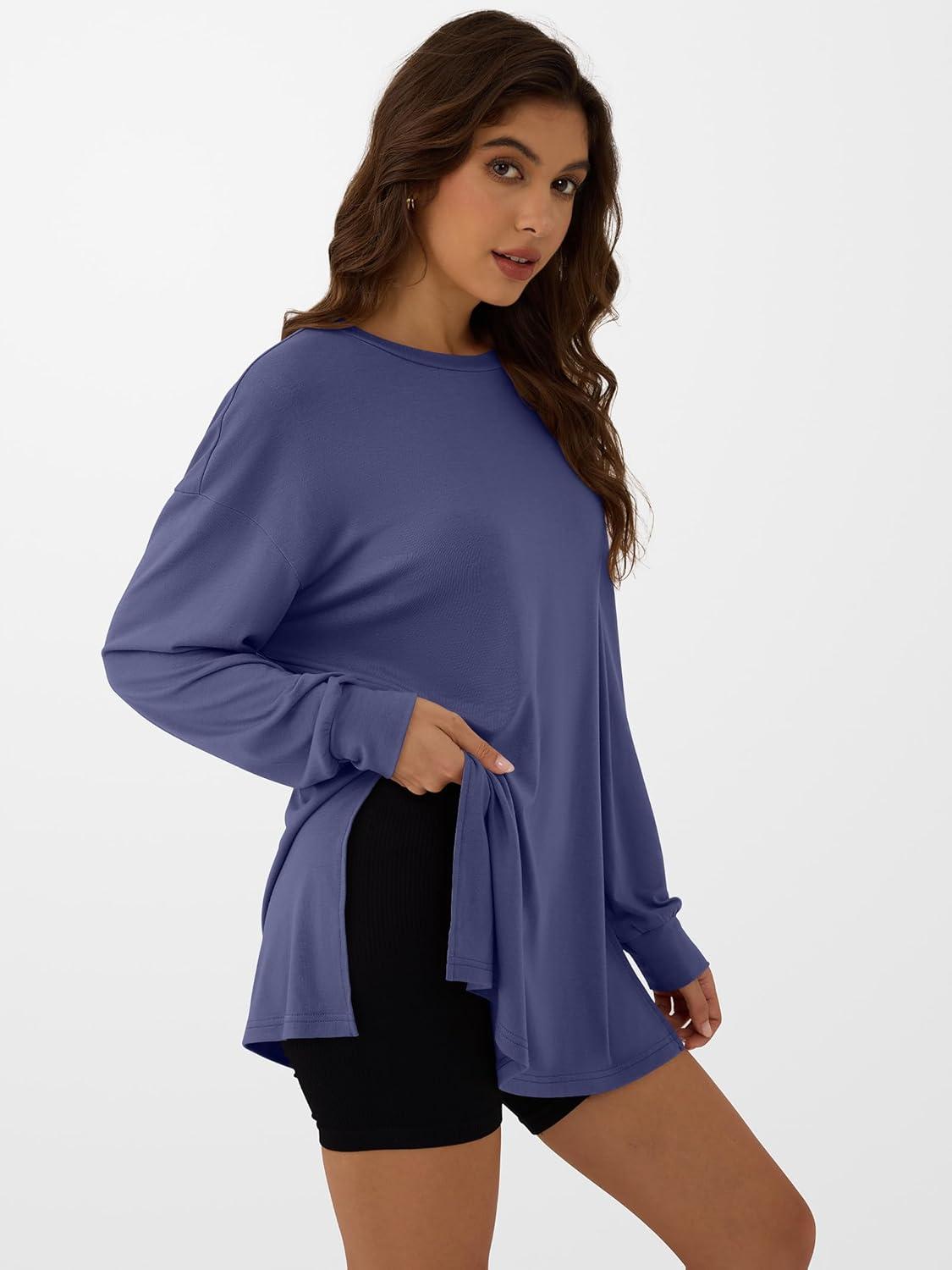 imageANRABESS Womens Oversized Long Sleeve shirts Fall Workout Tunic Tops Athletic Gym Tshirts Soft Basic Tees 2025 OutfitsBlue Gray