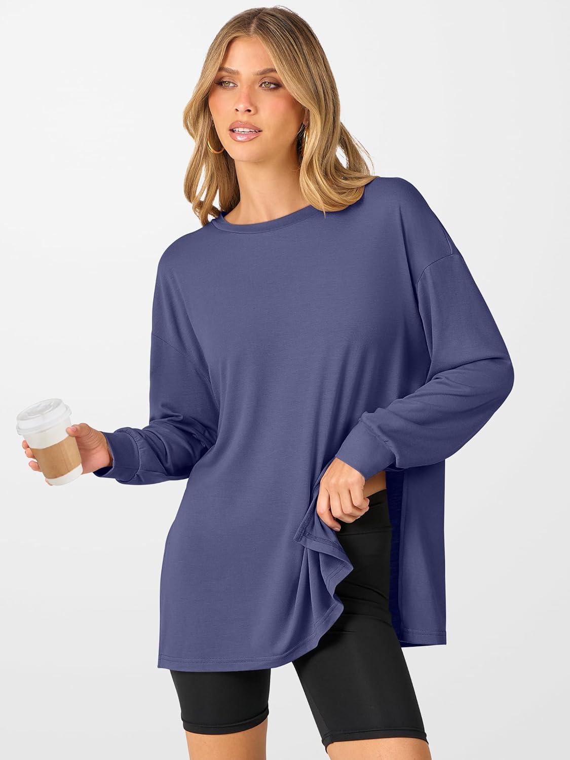 imageANRABESS Womens Oversized Long Sleeve shirts Fall Workout Tunic Tops Athletic Gym Tshirts Soft Basic Tees 2025 OutfitsBlue Gray