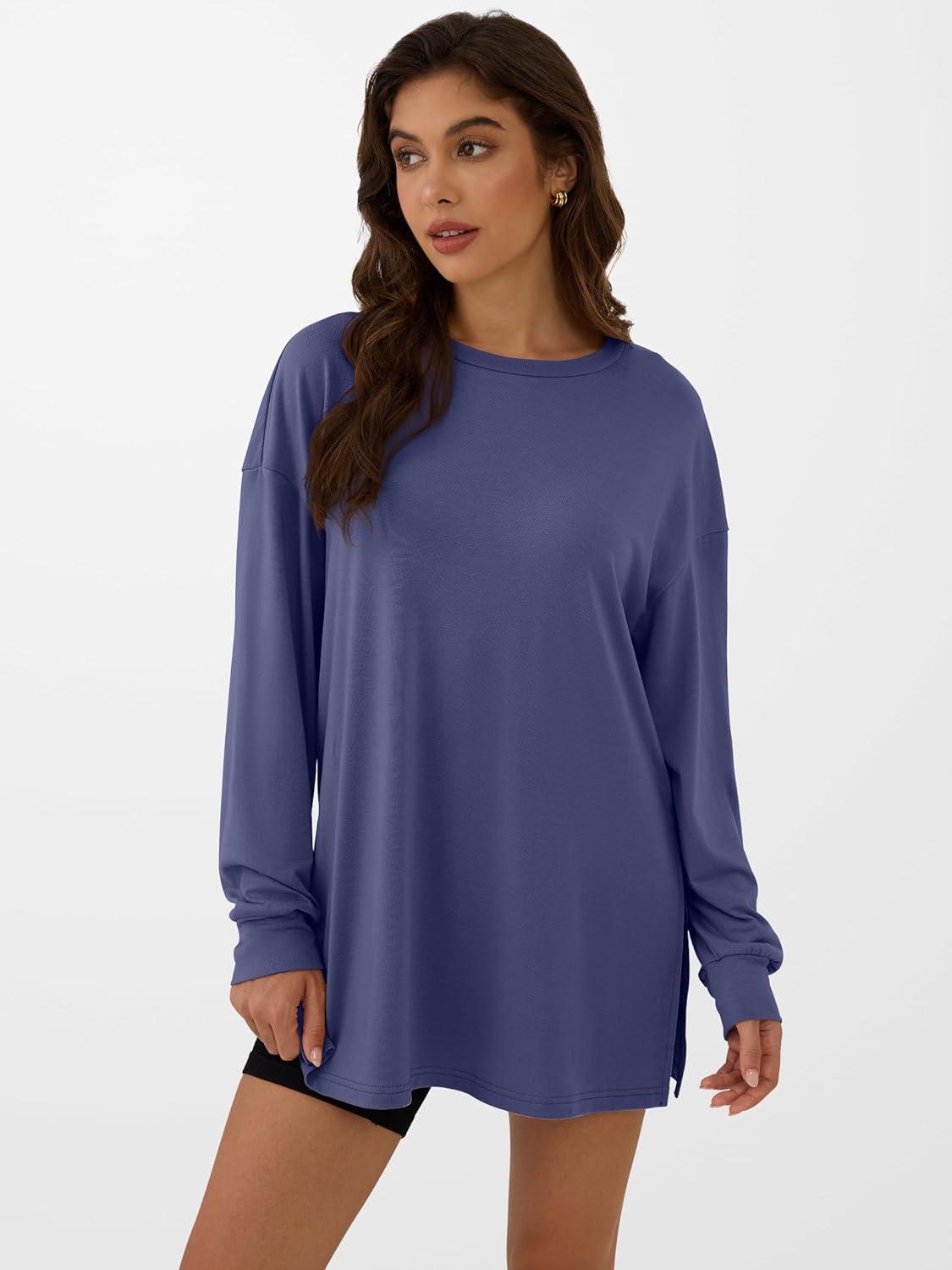 imageANRABESS Womens Oversized Long Sleeve shirts Fall Workout Tunic Tops Athletic Gym Tshirts Soft Basic Tees 2025 OutfitsBlue Gray