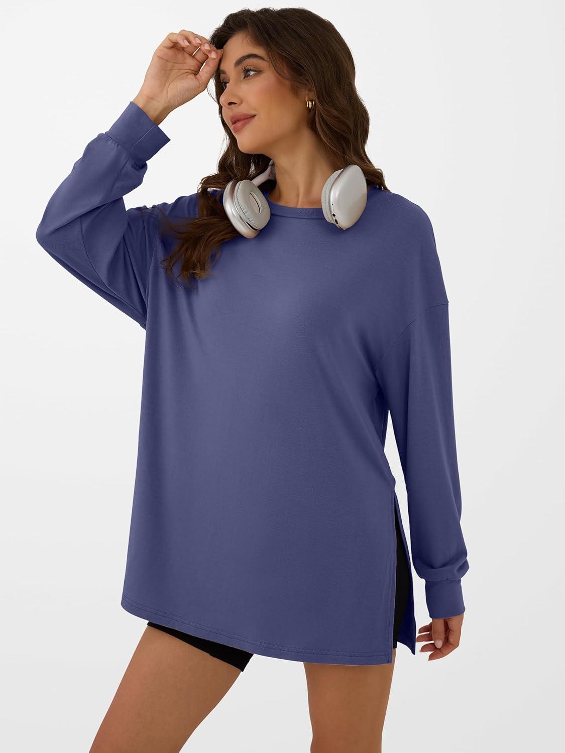 imageANRABESS Womens Oversized Long Sleeve shirts Fall Workout Tunic Tops Athletic Gym Tshirts Soft Basic Tees 2025 OutfitsBlue Gray