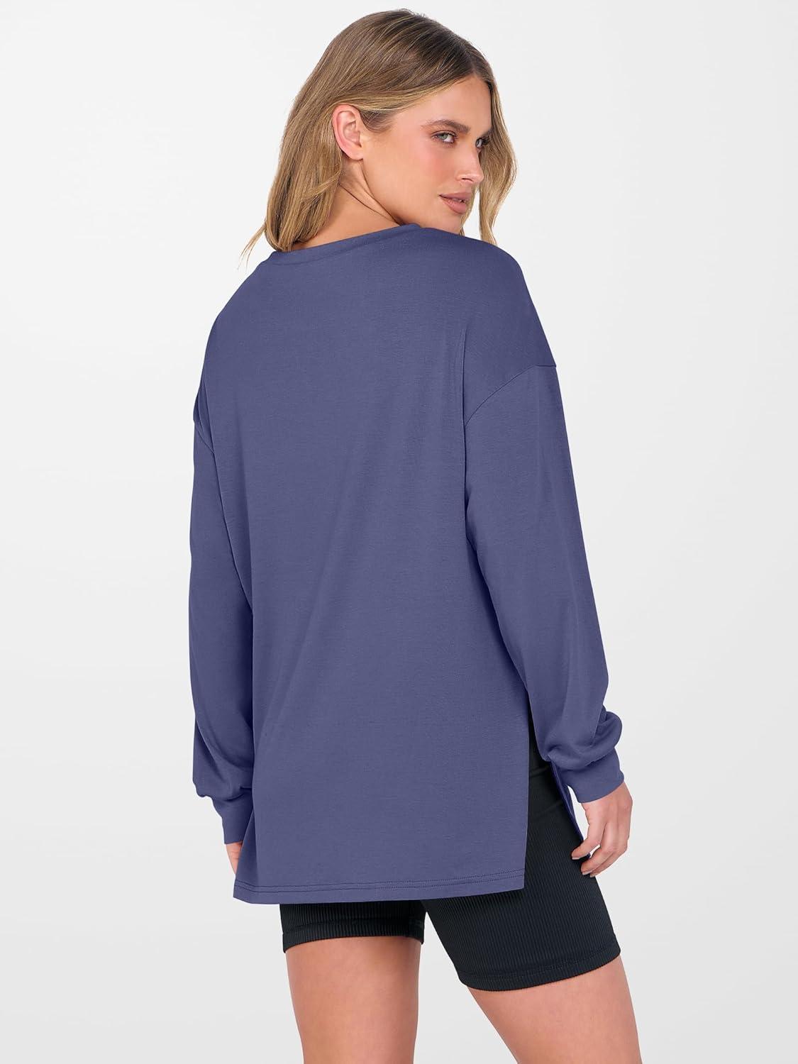 imageANRABESS Womens Oversized Long Sleeve shirts Fall Workout Tunic Tops Athletic Gym Tshirts Soft Basic Tees 2025 OutfitsBlue Gray