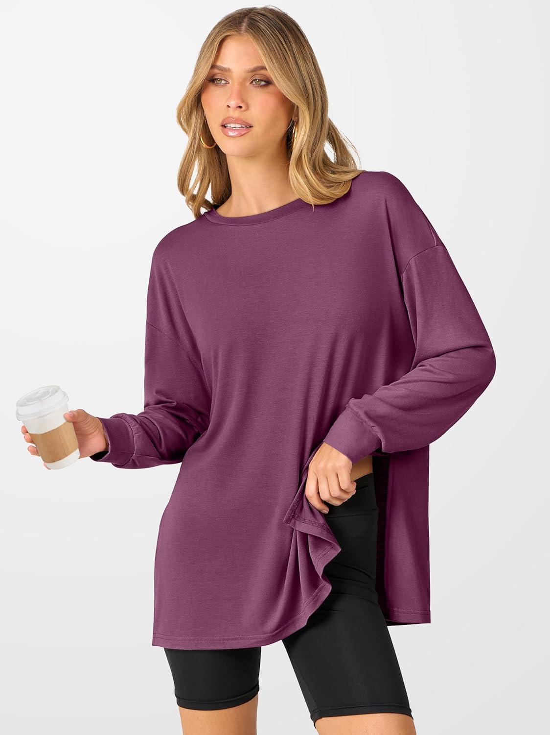 imageANRABESS Womens Oversized Long Sleeve shirts Fall Workout Tunic Tops Athletic Gym Tshirts Soft Basic Tees 2025 OutfitsPurple