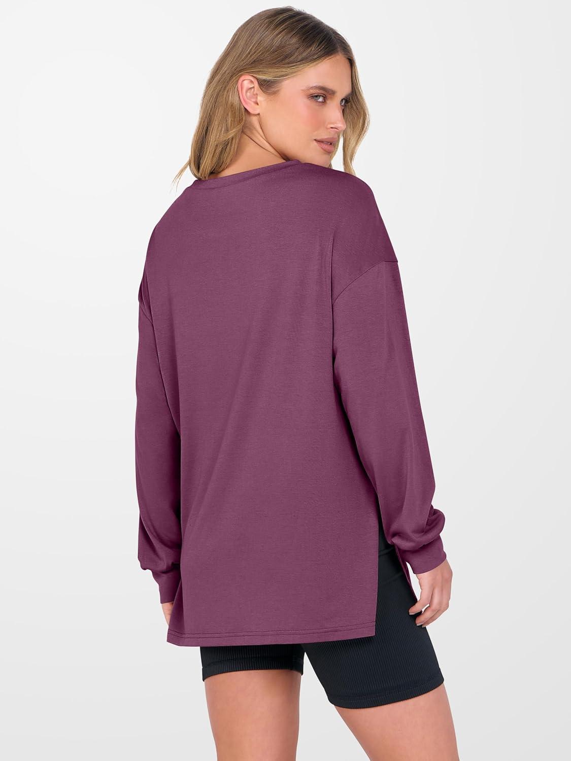 imageANRABESS Womens Oversized Long Sleeve shirts Fall Workout Tunic Tops Athletic Gym Tshirts Soft Basic Tees 2025 OutfitsPurple