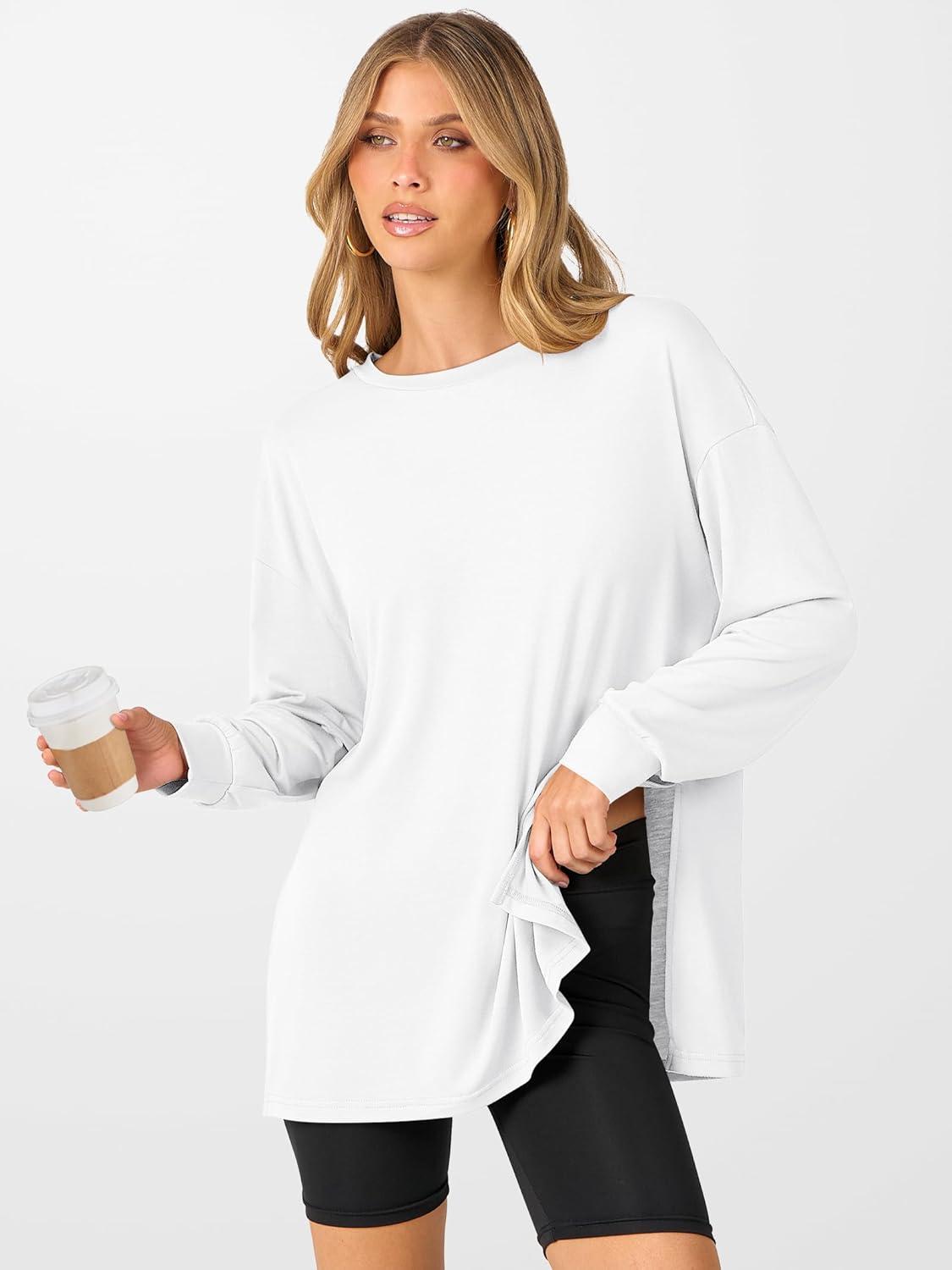 imageANRABESS Womens Oversized Long Sleeve shirts Fall Workout Tunic Tops Athletic Gym Tshirts Soft Basic Tees 2025 OutfitsWhite