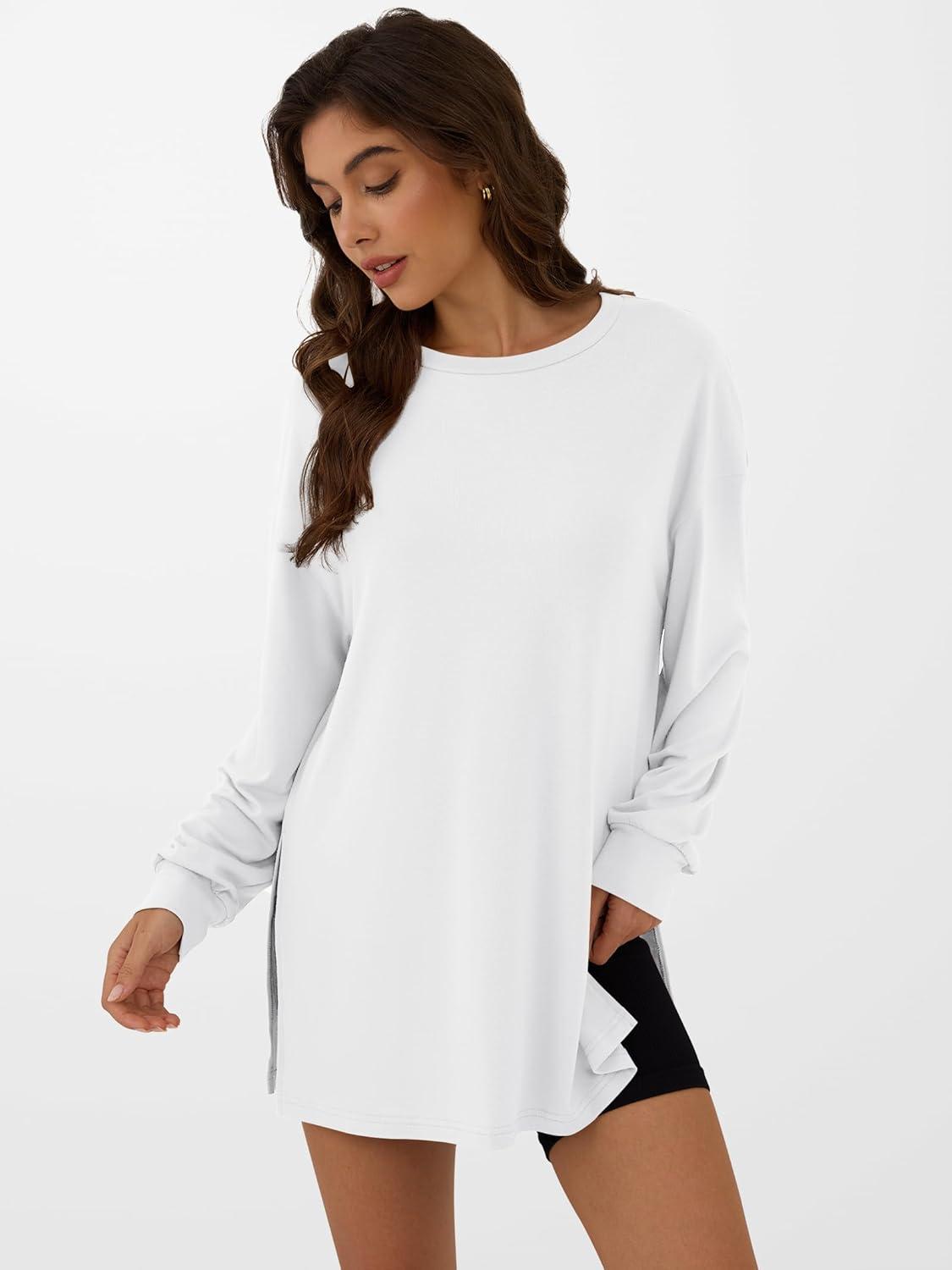 imageANRABESS Womens Oversized Long Sleeve shirts Fall Workout Tunic Tops Athletic Gym Tshirts Soft Basic Tees 2025 OutfitsWhite