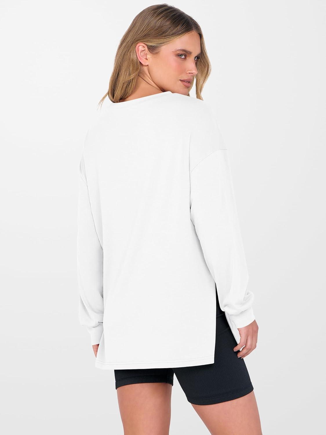 imageANRABESS Womens Oversized Long Sleeve shirts Fall Workout Tunic Tops Athletic Gym Tshirts Soft Basic Tees 2025 OutfitsWhite