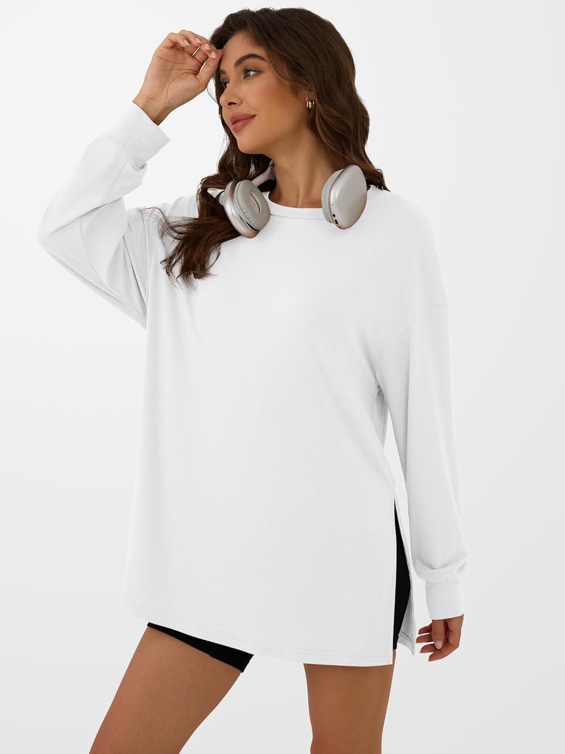 imageANRABESS Womens Oversized Long Sleeve shirts Fall Workout Tunic Tops Athletic Gym Tshirts Soft Basic Tees 2025 OutfitsWhite