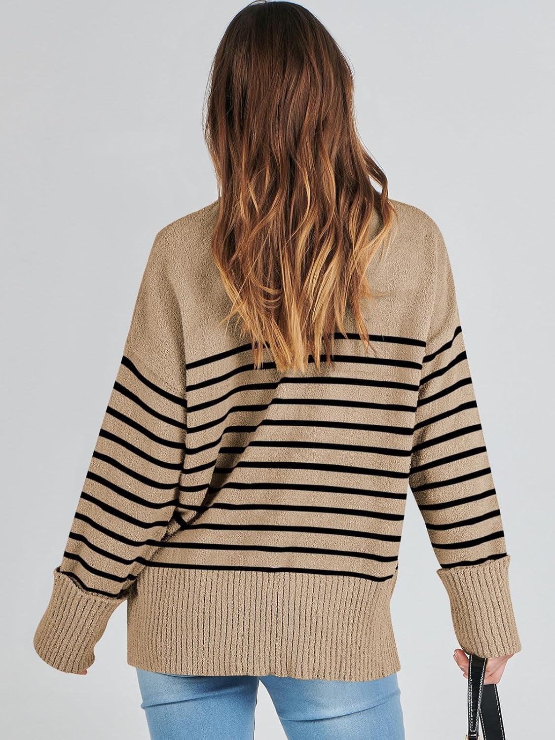 imageANRABESS Womens Oversized Sweaters 2025 Long Sleeve Fuzzy Knit Casual Chunky Pullover Sweater Fall Outfits ClothesCamel Black Stripe