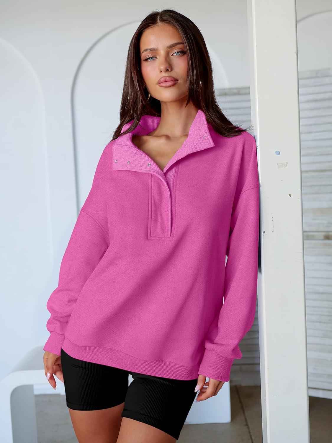 imageANRABESS Womens Oversized Sweatshirt Long Sleeve Henley Pullover Tops 2025 Fall Casual Button Loose Fit Teens Fashion OutfitsHot Pink