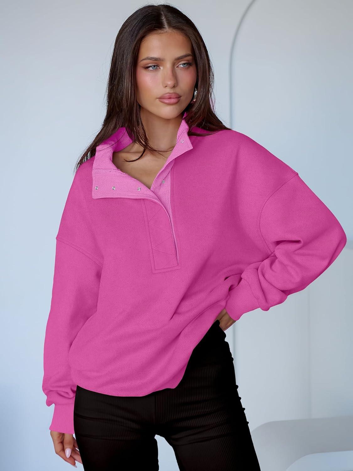 imageANRABESS Womens Oversized Sweatshirt Long Sleeve Henley Pullover Tops 2025 Fall Casual Button Loose Fit Teens Fashion OutfitsHot Pink