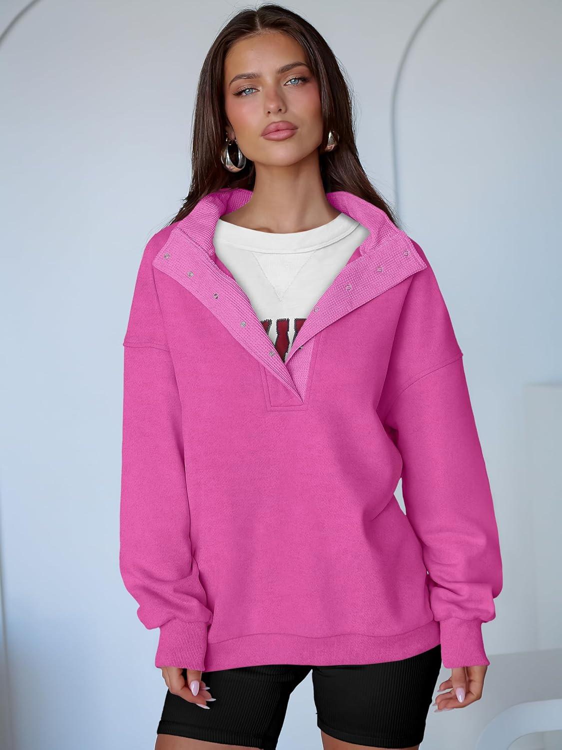 imageANRABESS Womens Oversized Sweatshirt Long Sleeve Henley Pullover Tops 2025 Fall Casual Button Loose Fit Teens Fashion OutfitsHot Pink