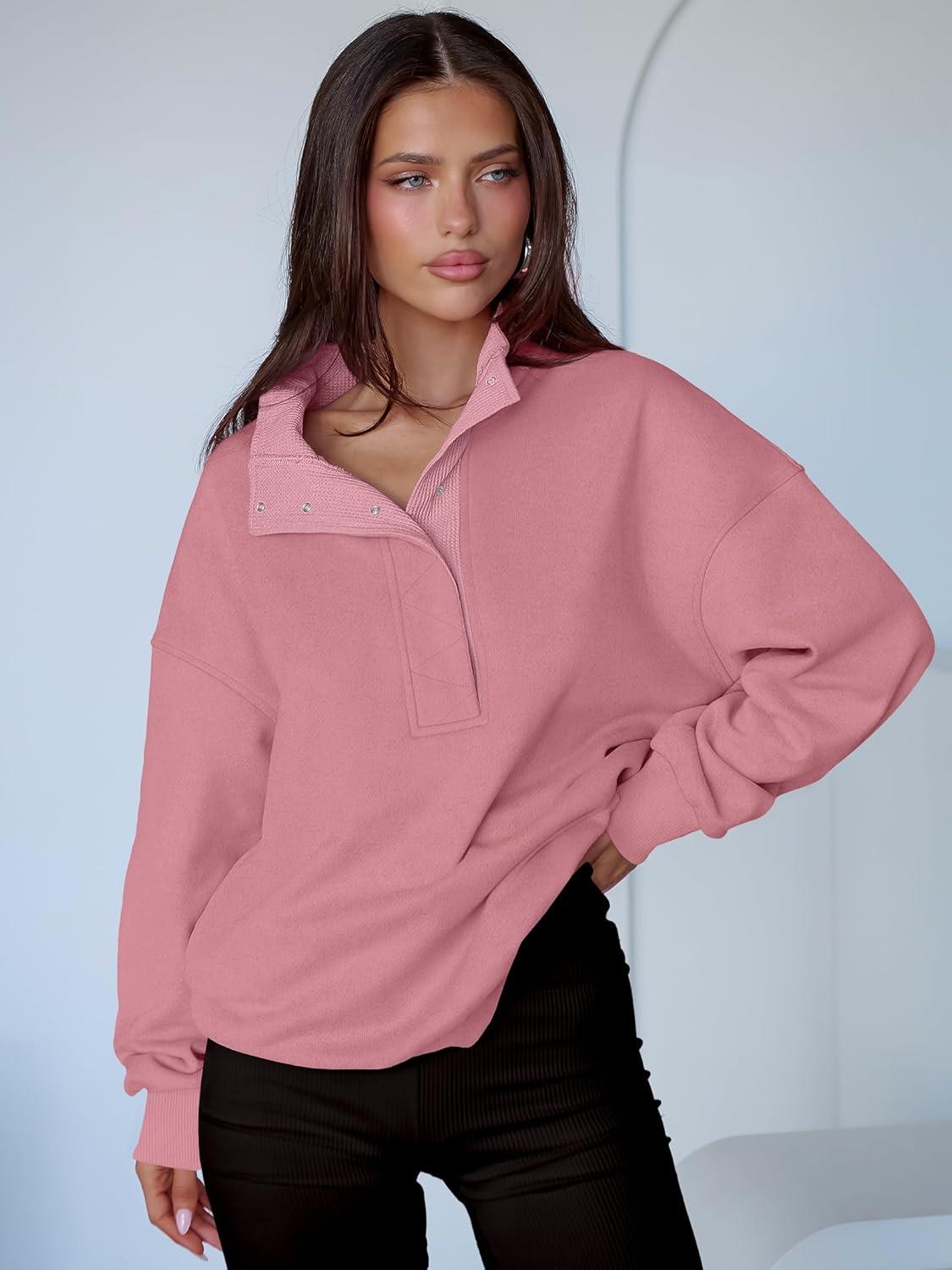 imageANRABESS Womens Oversized Sweatshirt Long Sleeve Henley Pullover Tops 2025 Fall Casual Button Loose Fit Teens Fashion OutfitsPink