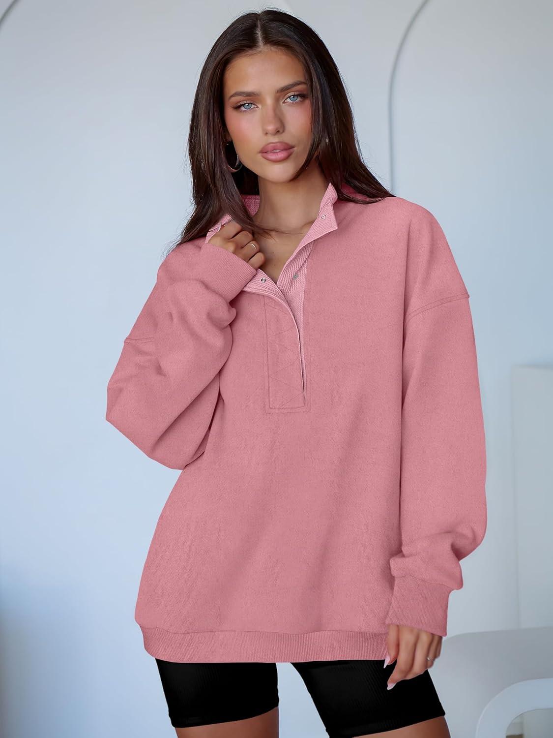 imageANRABESS Womens Oversized Sweatshirt Long Sleeve Henley Pullover Tops 2025 Fall Casual Button Loose Fit Teens Fashion OutfitsPink