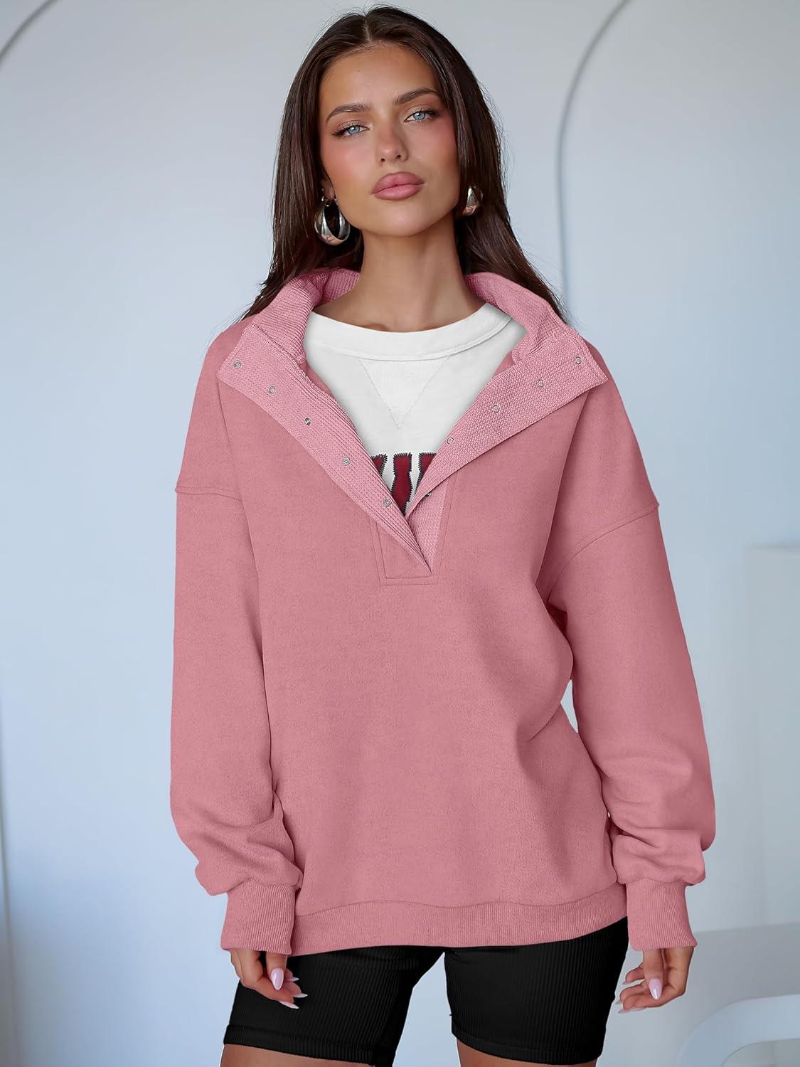 imageANRABESS Womens Oversized Sweatshirt Long Sleeve Henley Pullover Tops 2025 Fall Casual Button Loose Fit Teens Fashion OutfitsPink