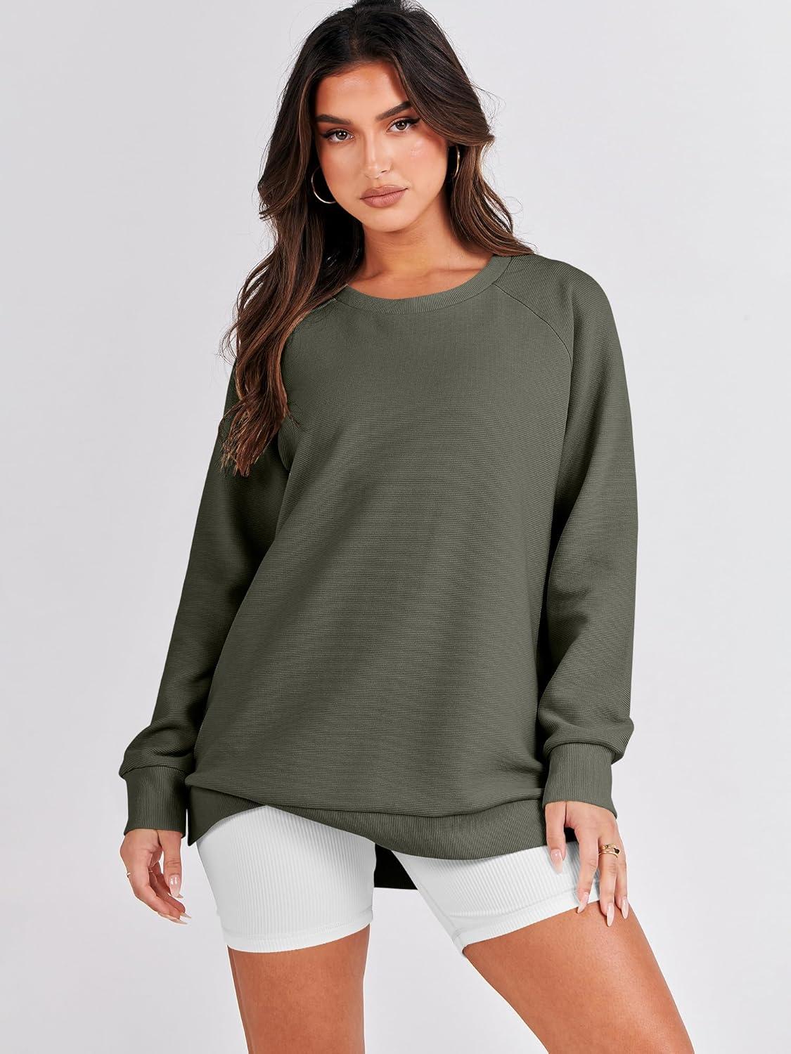 imageANRABESS Womens Oversized Sweatshirts Crewneck Long Sleeve Tunic Pullover Shirts Side Zipper Hoodies 2025 Fall ClothesArmy Green