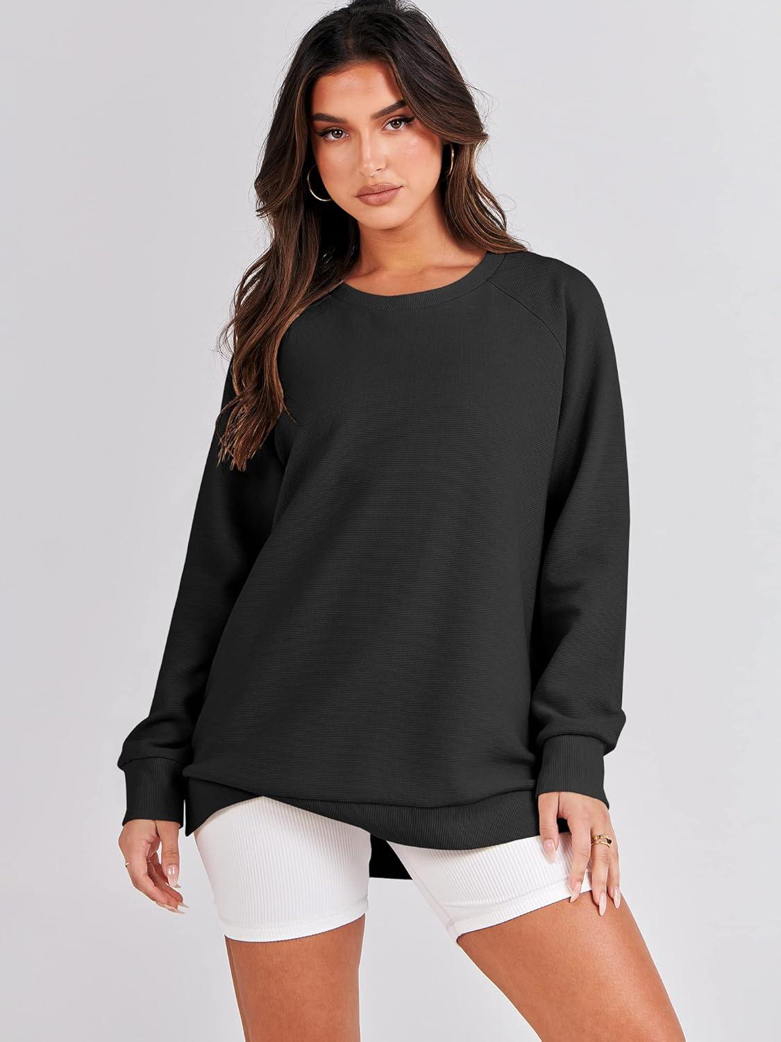 imageANRABESS Womens Oversized Sweatshirts Crewneck Long Sleeve Tunic Pullover Shirts Side Zipper Hoodies 2025 Fall ClothesBlack