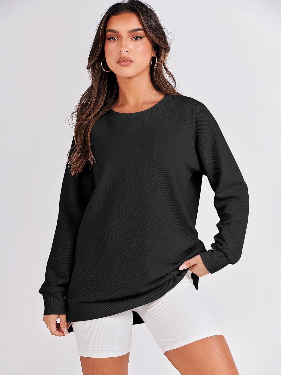 imageANRABESS Womens Oversized Sweatshirts Crewneck Long Sleeve Tunic Pullover Shirts Side Zipper Hoodies 2025 Fall ClothesBlack
