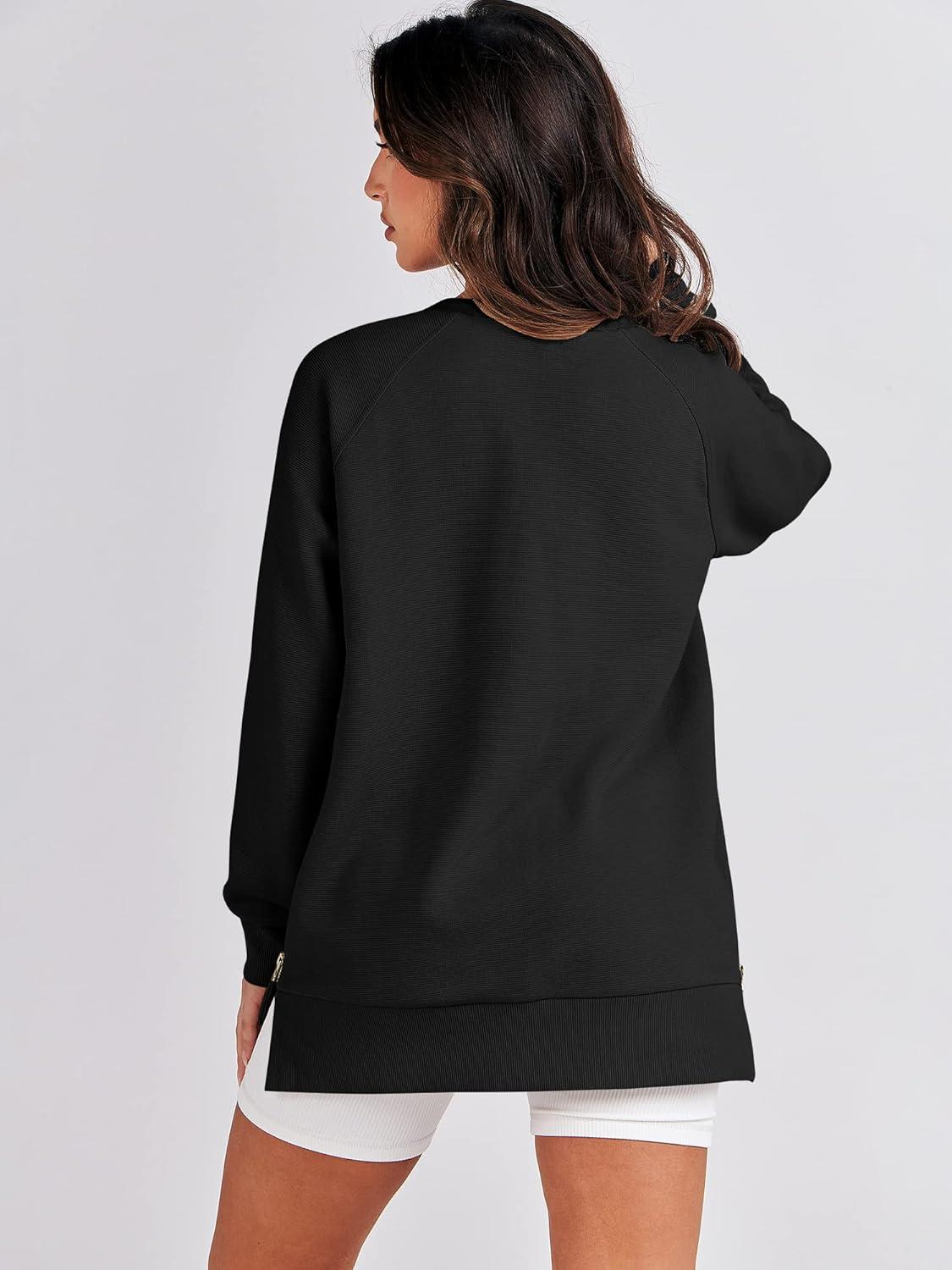 imageANRABESS Womens Oversized Sweatshirts Crewneck Long Sleeve Tunic Pullover Shirts Side Zipper Hoodies 2025 Fall ClothesBlack