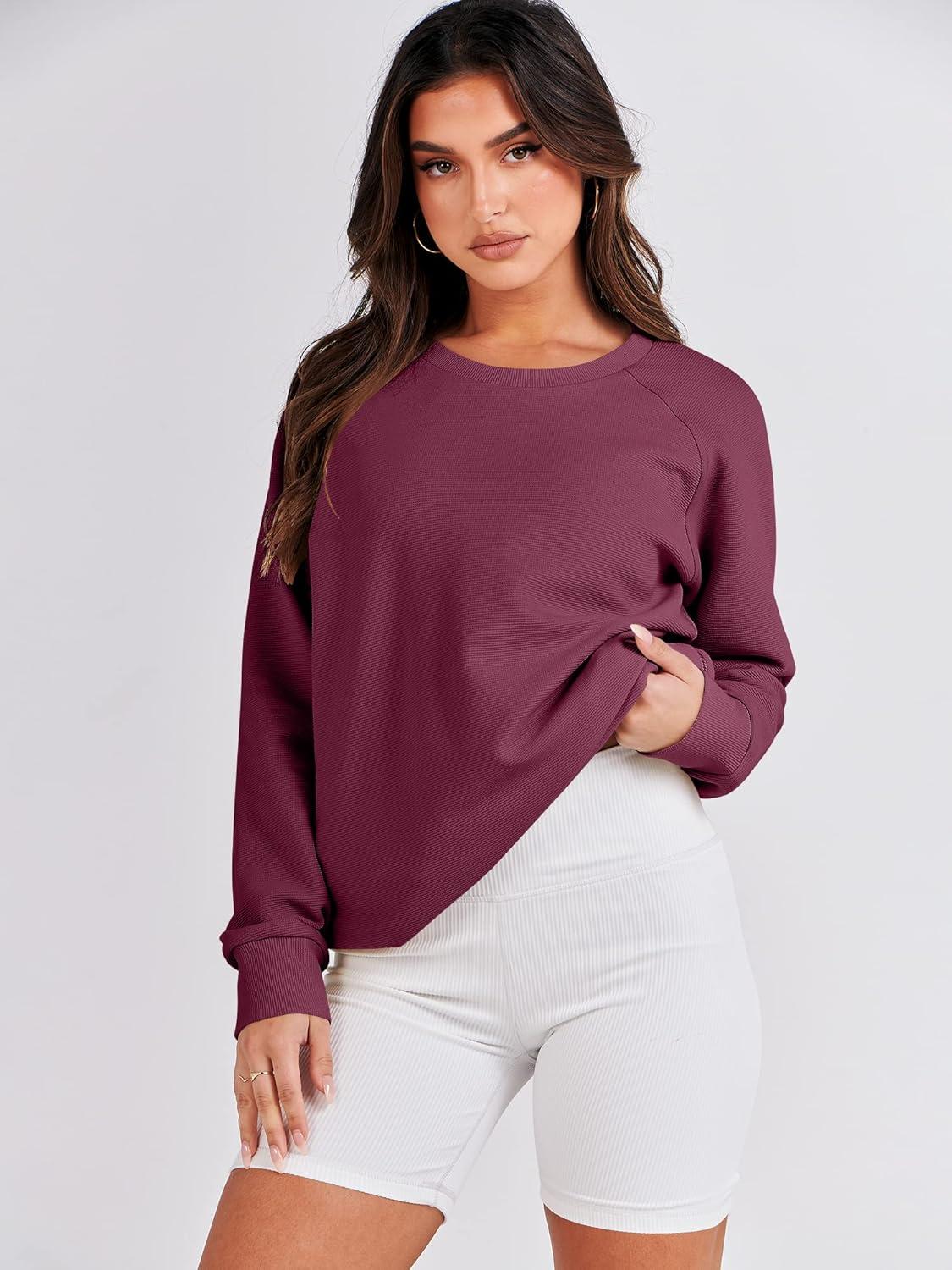 imageANRABESS Womens Oversized Sweatshirts Crewneck Long Sleeve Tunic Pullover Shirts Side Zipper Hoodies 2025 Fall ClothesBurgundy