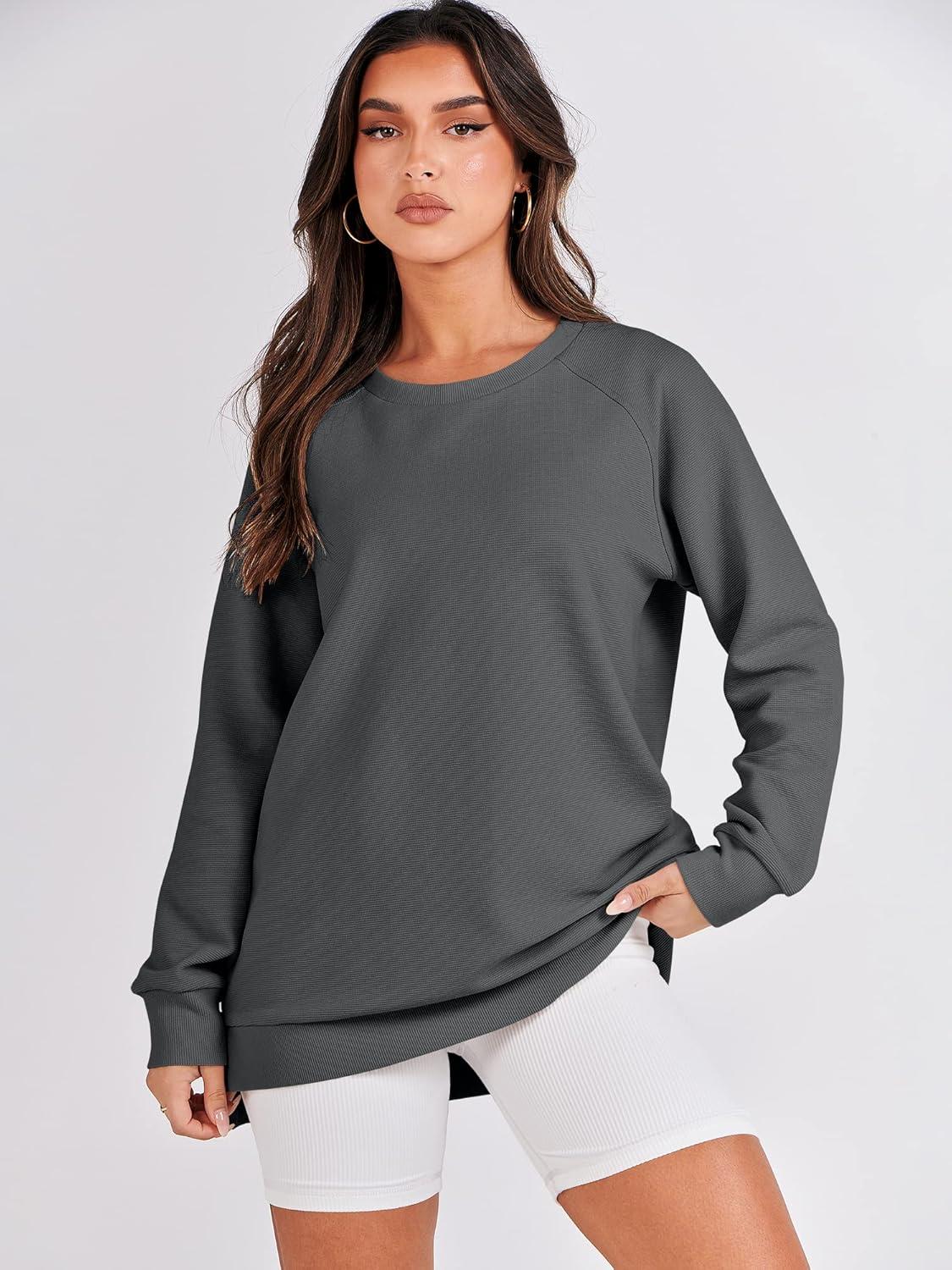 imageANRABESS Womens Oversized Sweatshirts Crewneck Long Sleeve Tunic Pullover Shirts Side Zipper Hoodies 2025 Fall ClothesDark Grey