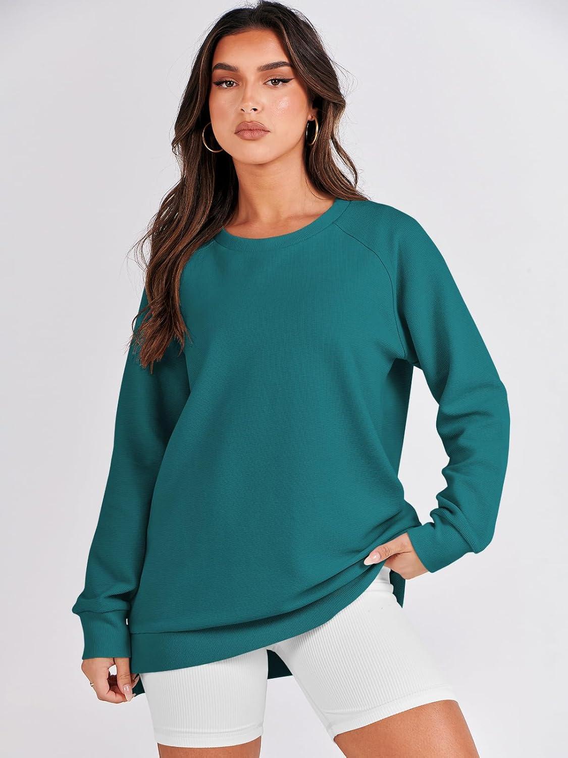 imageANRABESS Womens Oversized Sweatshirts Crewneck Long Sleeve Tunic Pullover Shirts Side Zipper Hoodies 2025 Fall ClothesDusty Blue