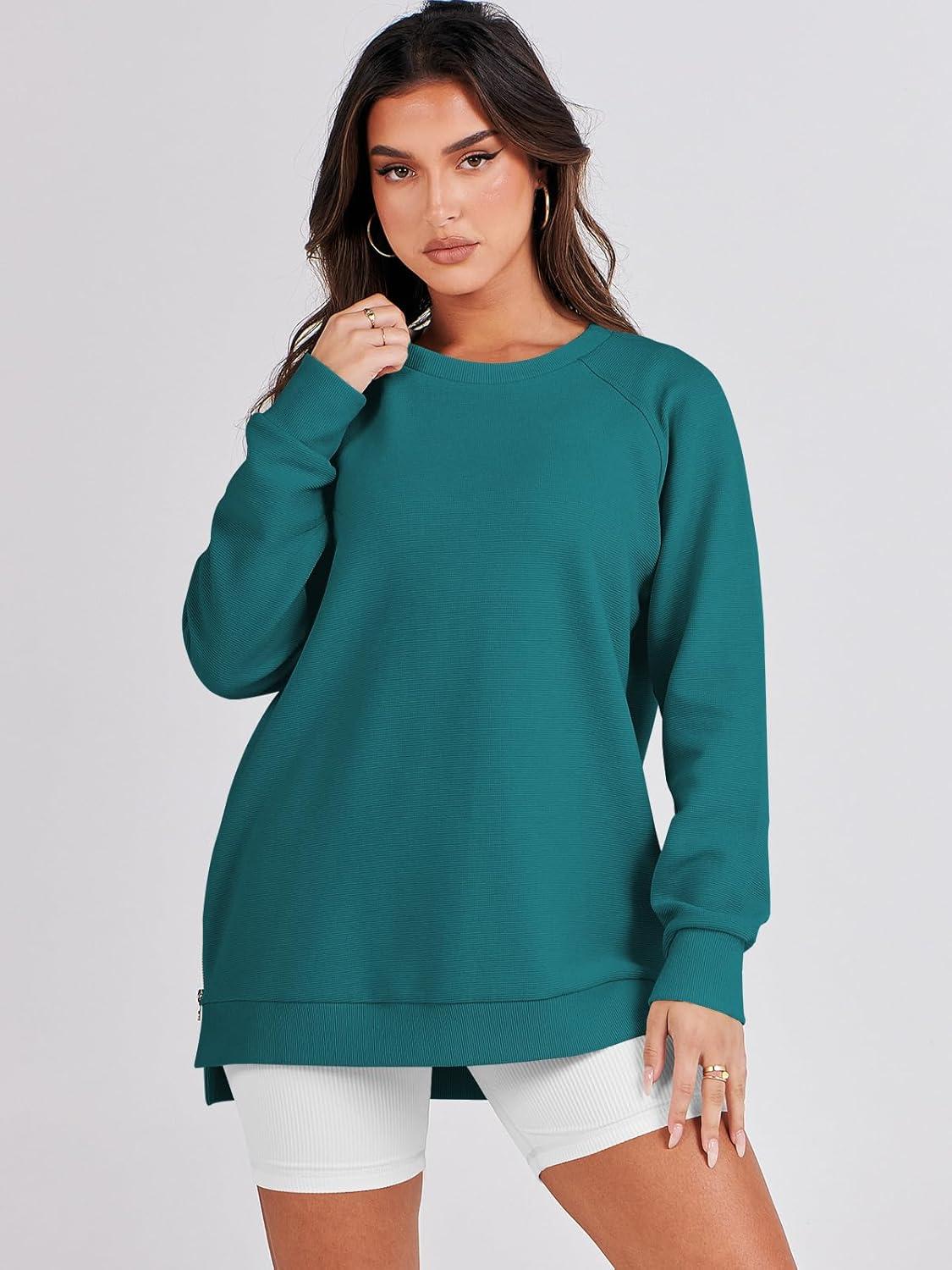 imageANRABESS Womens Oversized Sweatshirts Crewneck Long Sleeve Tunic Pullover Shirts Side Zipper Hoodies 2025 Fall ClothesDusty Blue